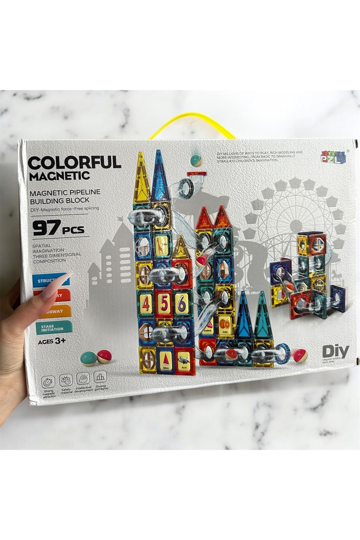 Kostbar Manyetik Yapı Blokları - 97 Parça Eğitici Manyetik Oyuncak - 3d Yapboz Puzzle