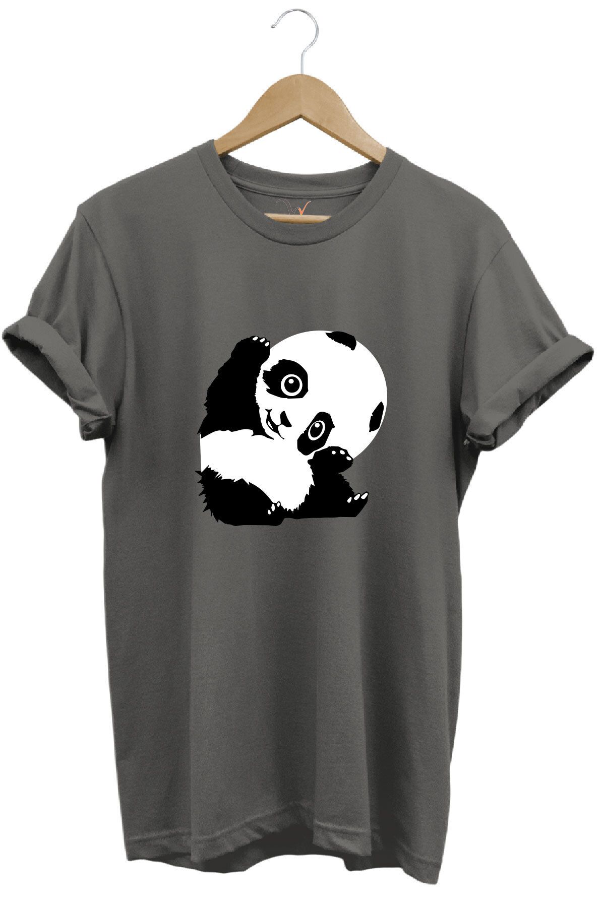 onsrawear Unisex Panda Figürlü %100 Pamuk Basic Bisiklet Yaka T-shirt