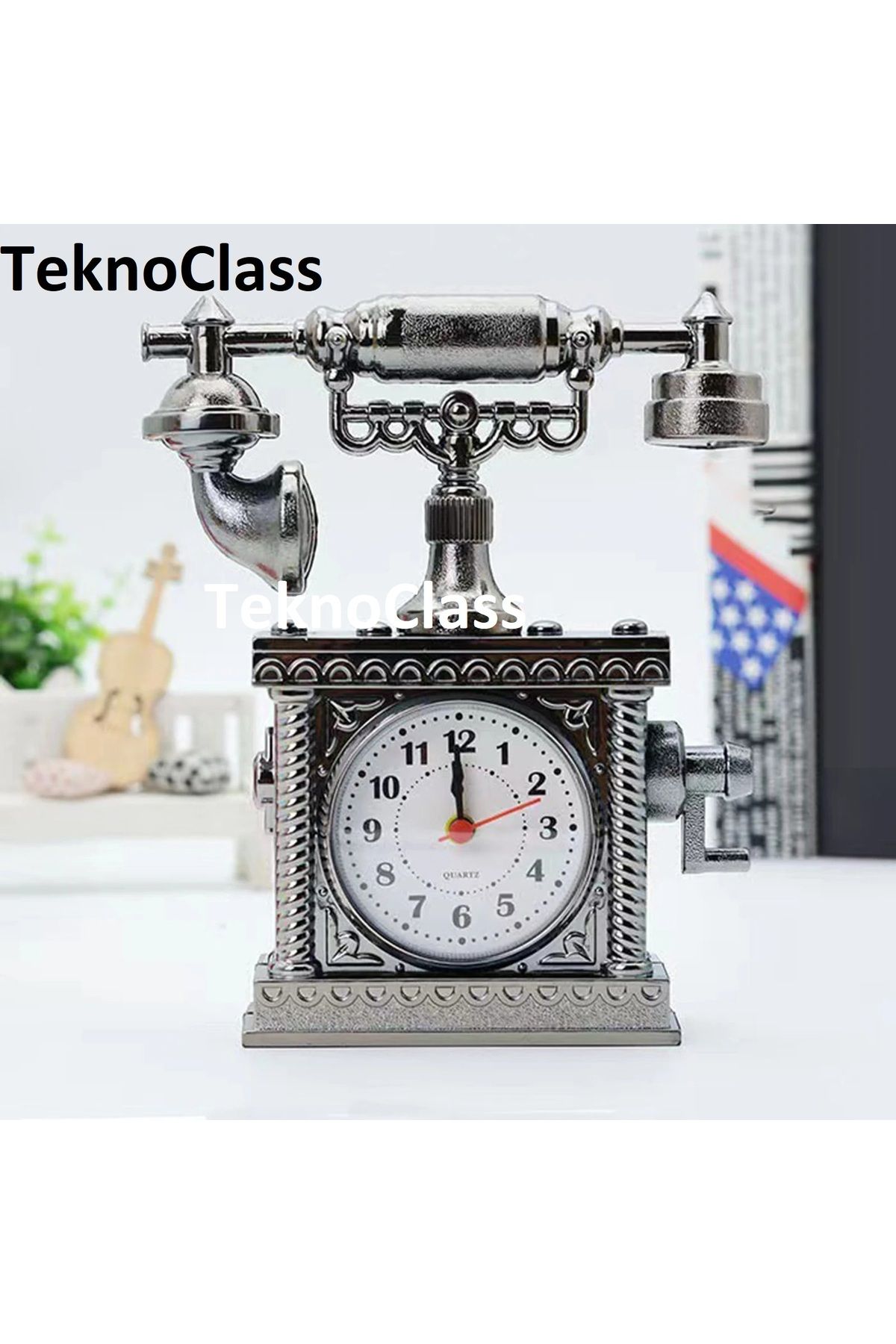 Canderel Vintage Telefon Model Nostaljik Dekoratif Masa Saati | Çalar Saat