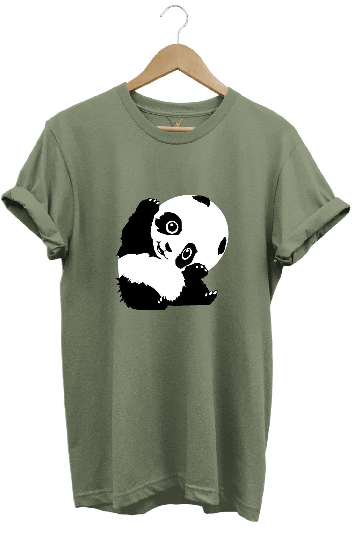 onsrawear Unisex Panda Figürlü %100 Pamuk Basic Bisiklet Yaka T-shirt