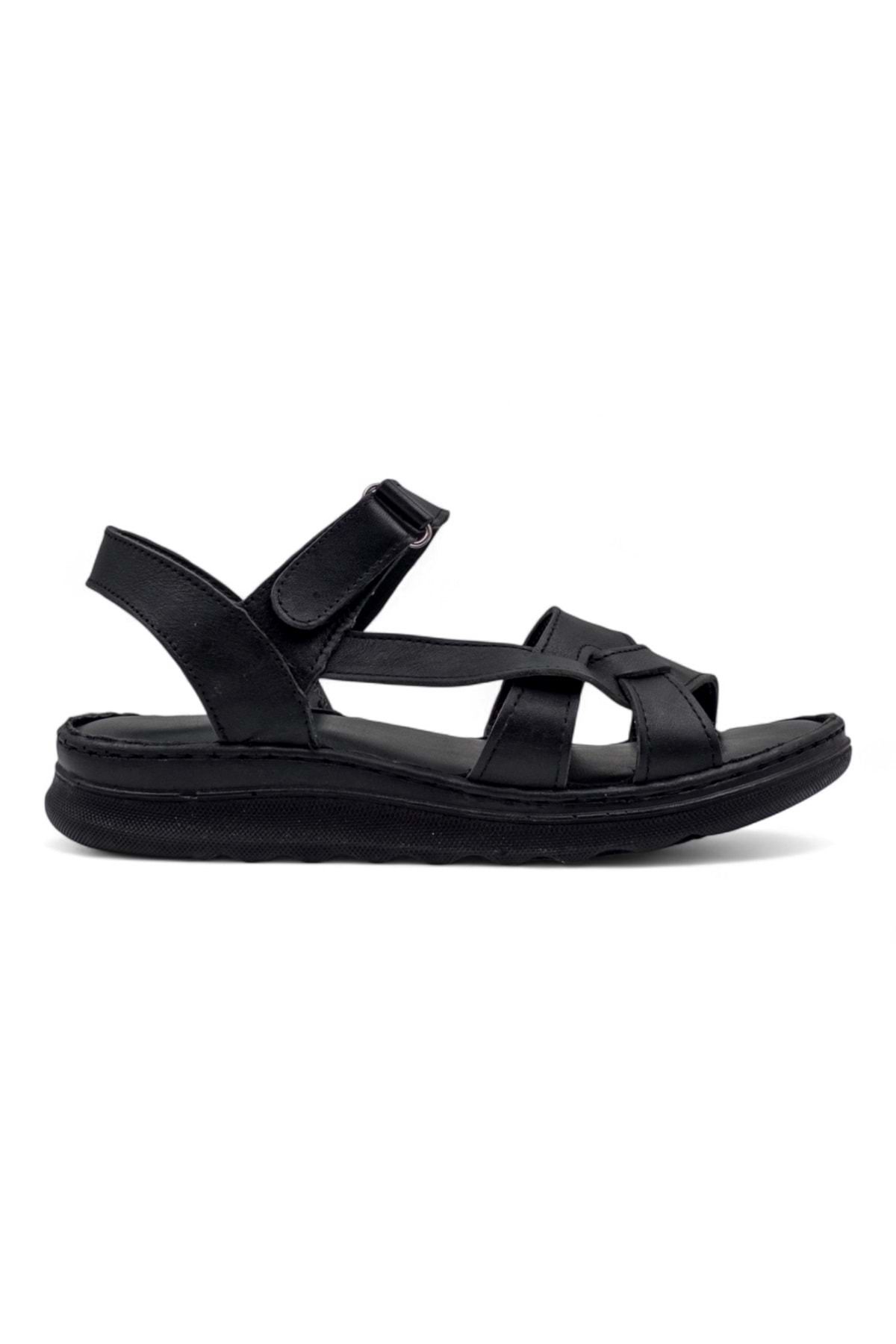 Shoes MR WHİTE YAN ATKILI HAKİKİ DERİ KADIN SANDALET SİYAH