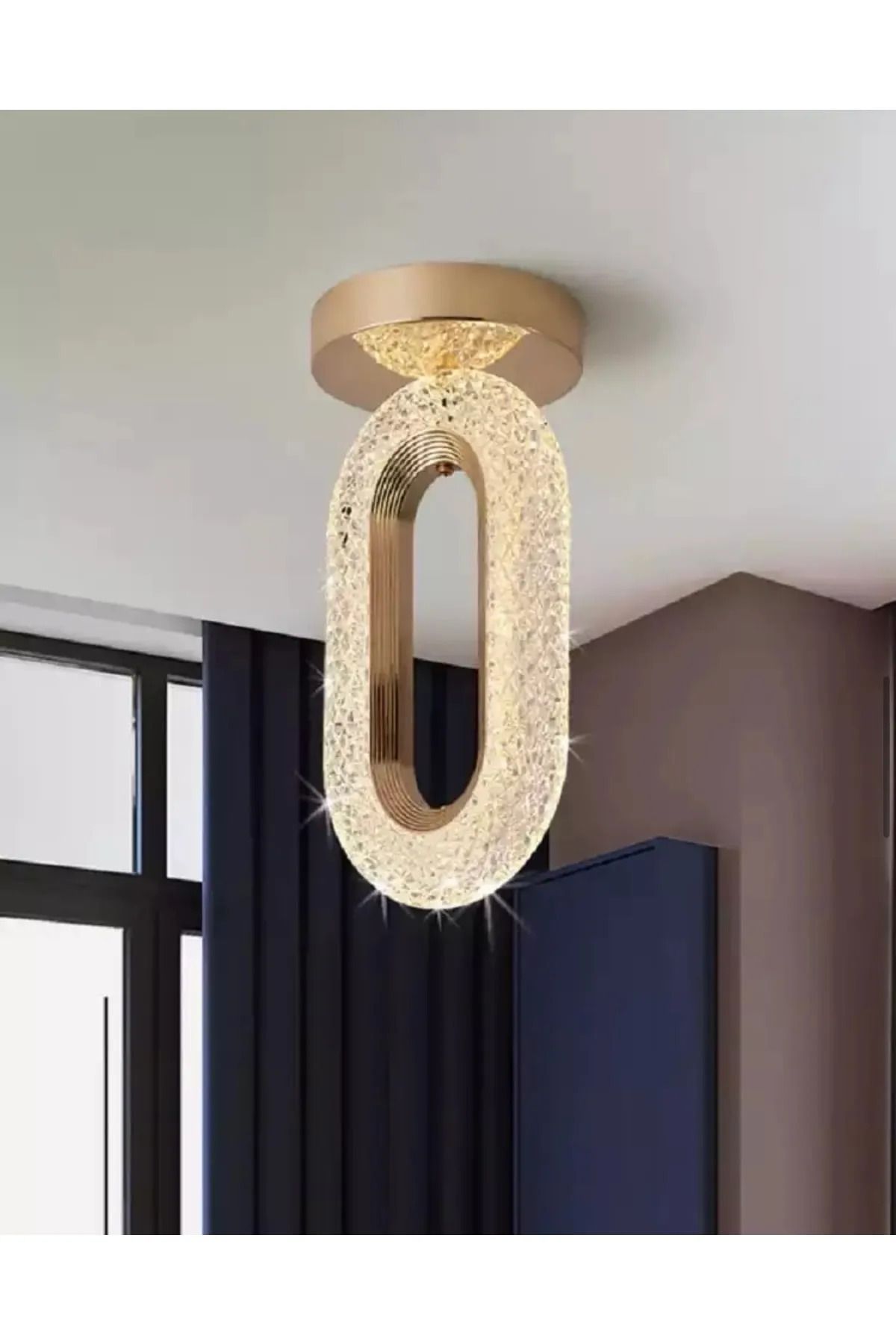 Nova Lighting Alfa Kristal Ledli Avize Tavana Sıfır Gold Sarı Gövde 3 Renk Modu Koridor yatak Odası Çocuk Odası