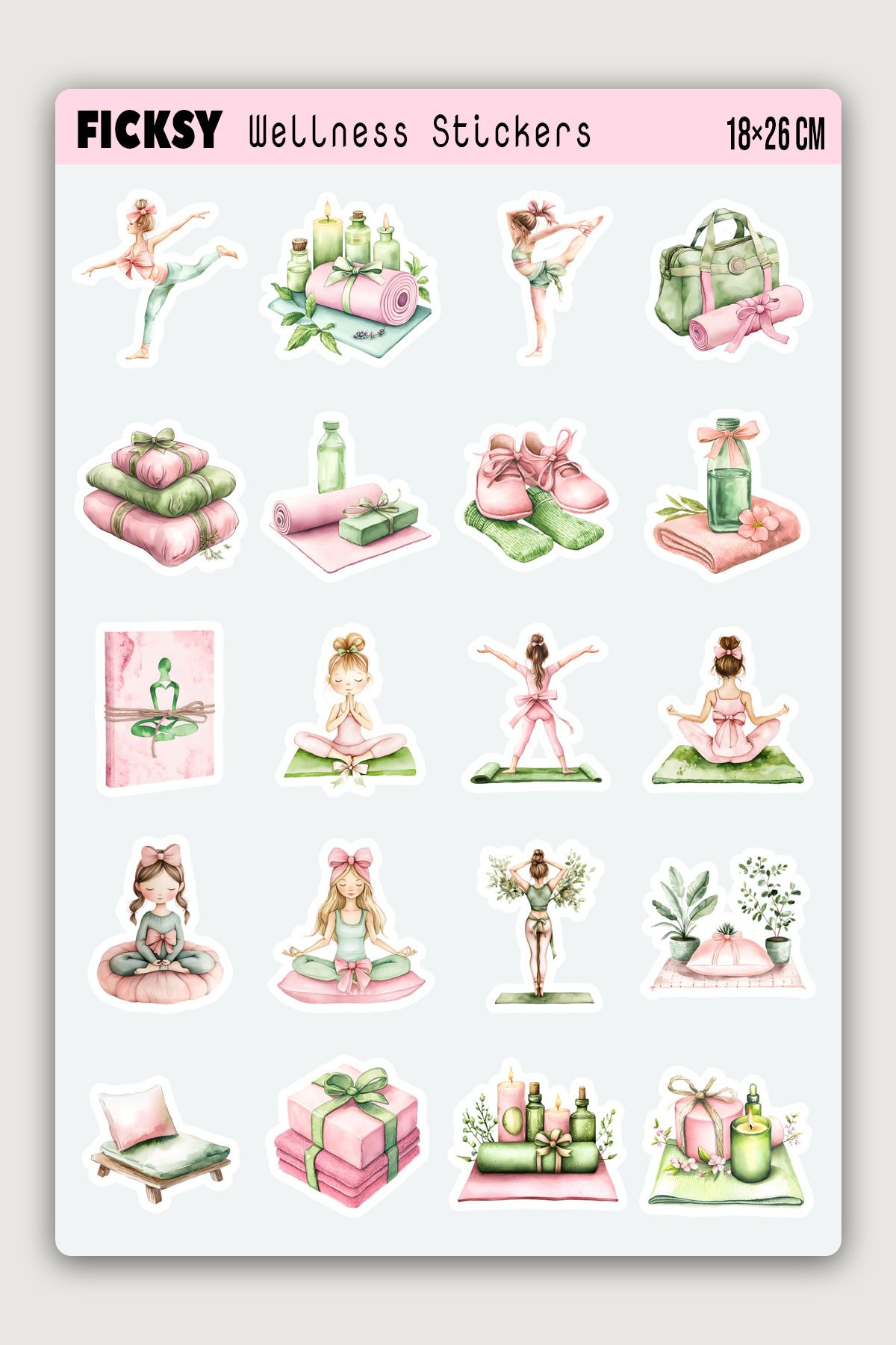 Ficksy Yoga Sticker Seti - 20 Adet Meditasyon Etiket Çıkartma