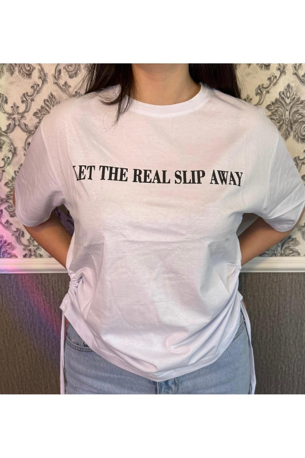LASVİKA kadın yanları büzgü detaylı tshirt