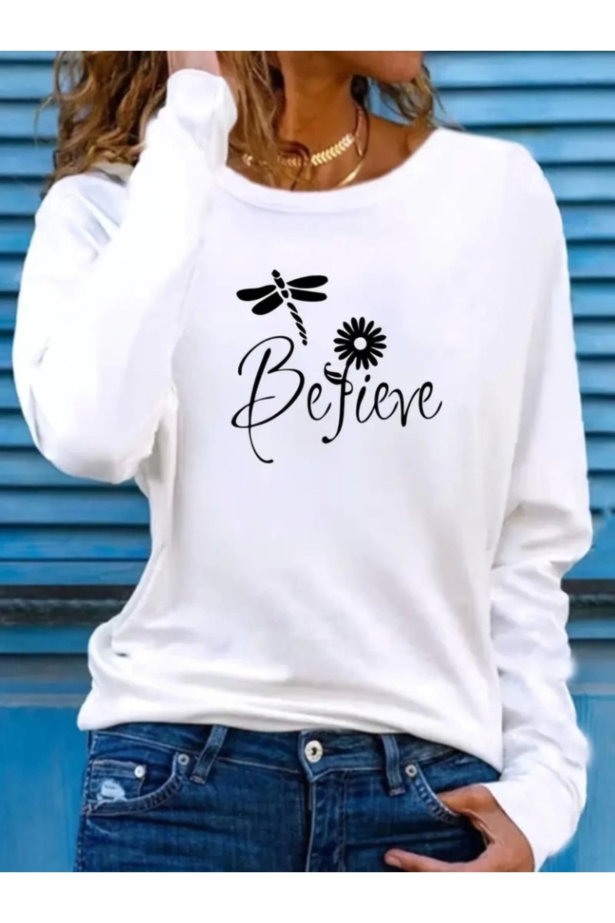 Butik Kadın Uzun Kollu Bisiklet Yaka çiçek Desenli Viskon Bluz