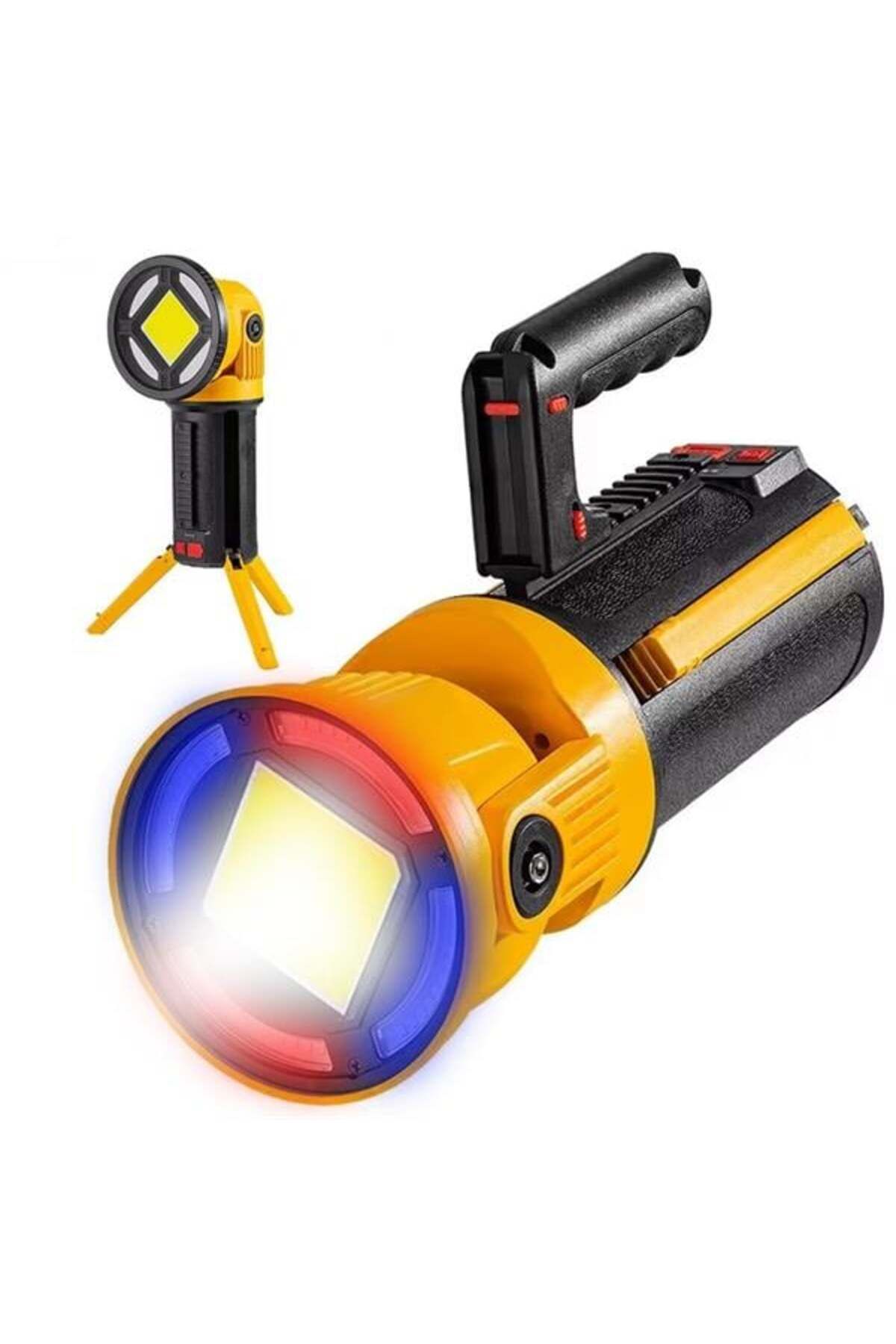 DENİZBİLİŞİM Powermaster Mx-W5164-3 Kırmızı Mavi Çakarlı Cob Ledli Şarjlı Kamp El Feneri Işıldak