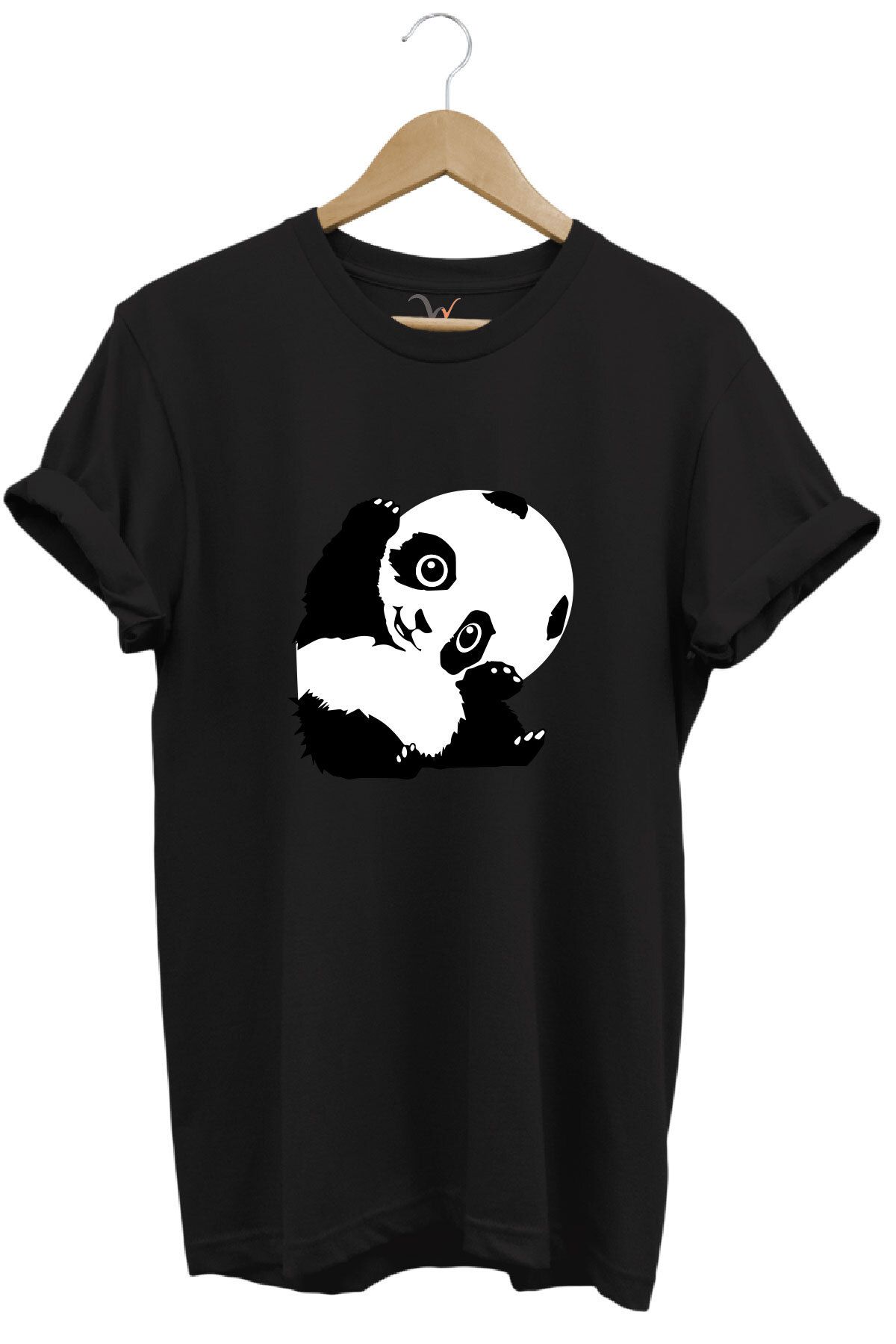 onsrawear Unisex Panda Figürlü %100 Pamuk Basic Bisiklet Yaka T-shirt