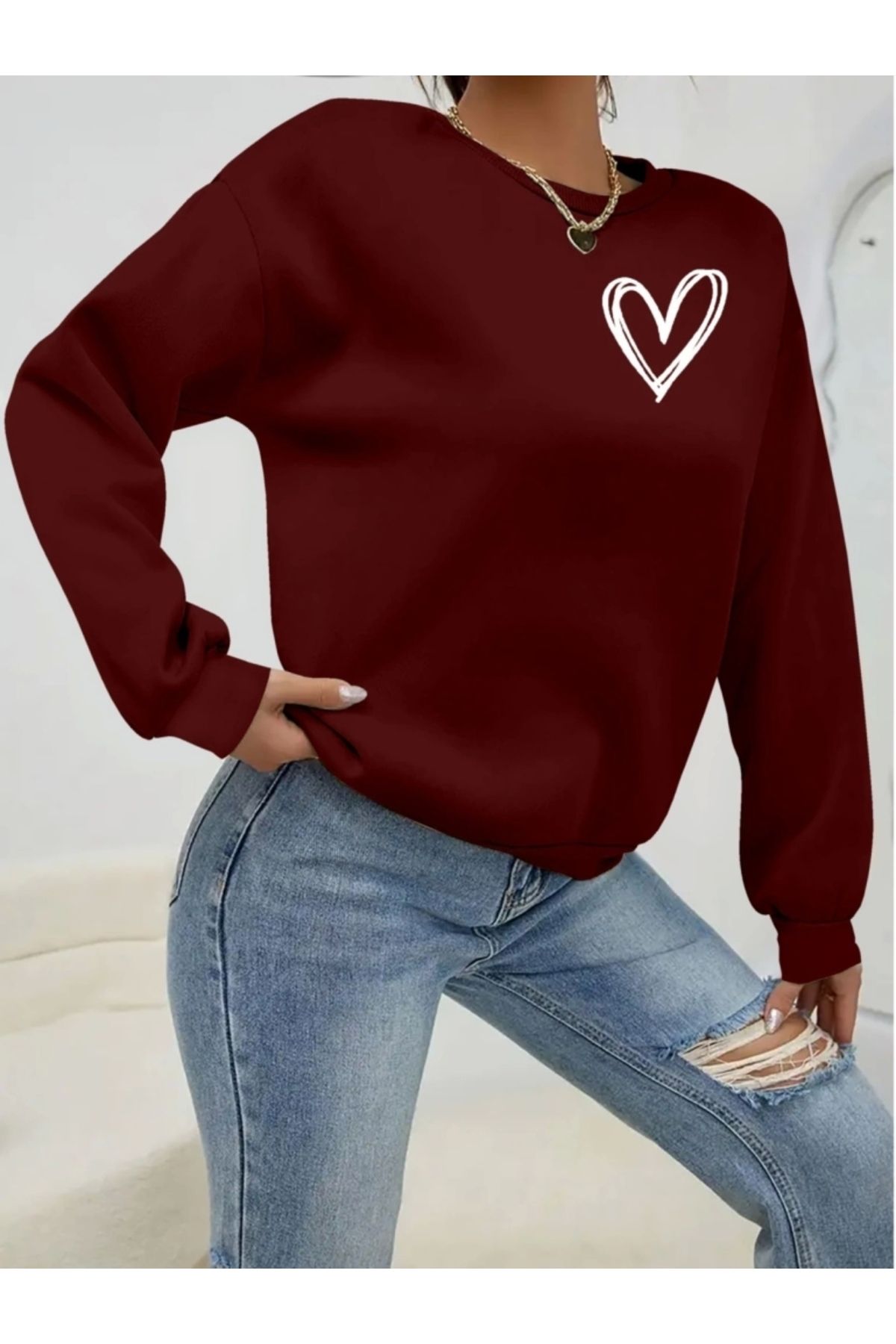Butik Kadın Uzun Kollu Bisiklet Yaka Viskon Iki Iplik Bluz