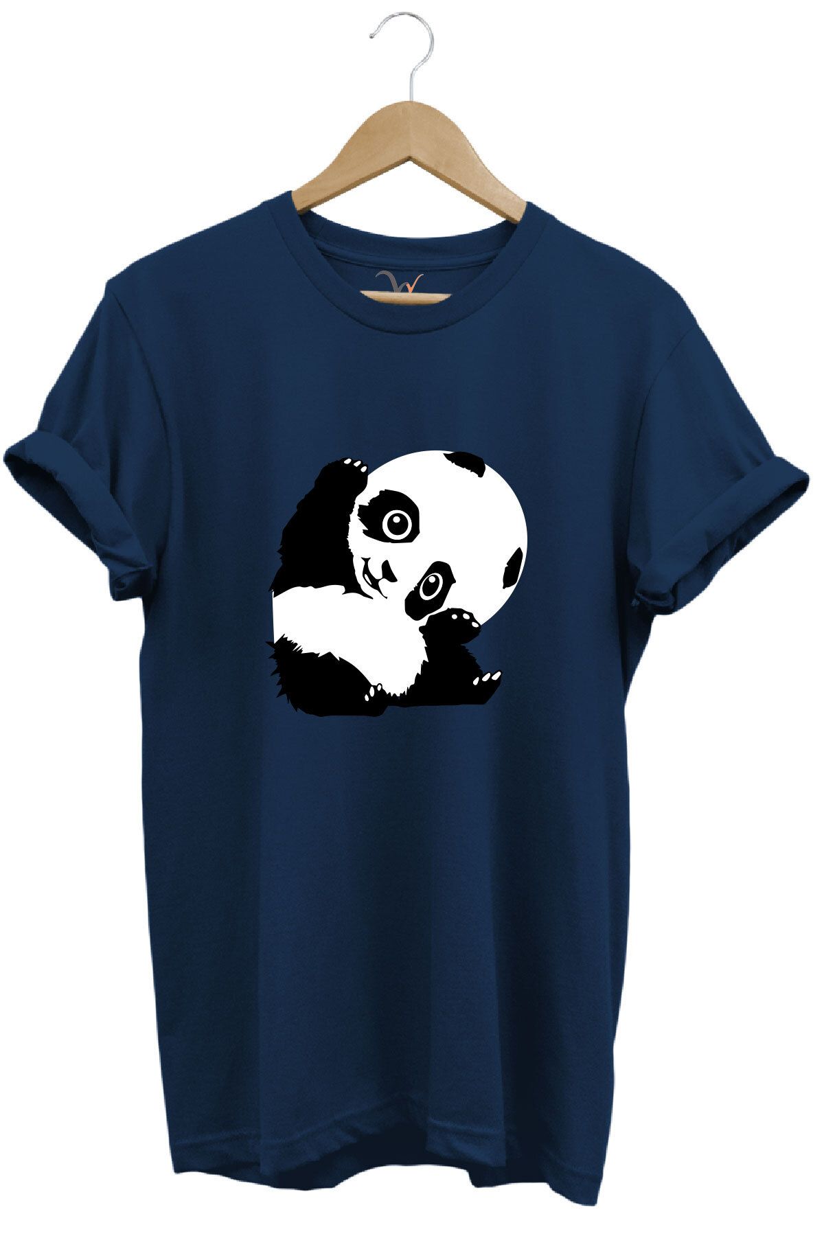onsrawear Unisex Panda Figürlü %100 Pamuk Basic Bisiklet Yaka T-shirt