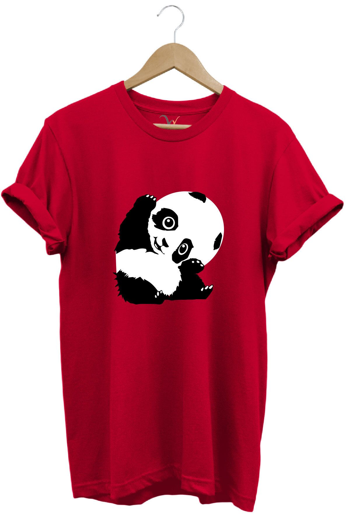 onsrawear Unisex Panda Figürlü %100 Pamuk Basic Bisiklet Yaka T-shirt