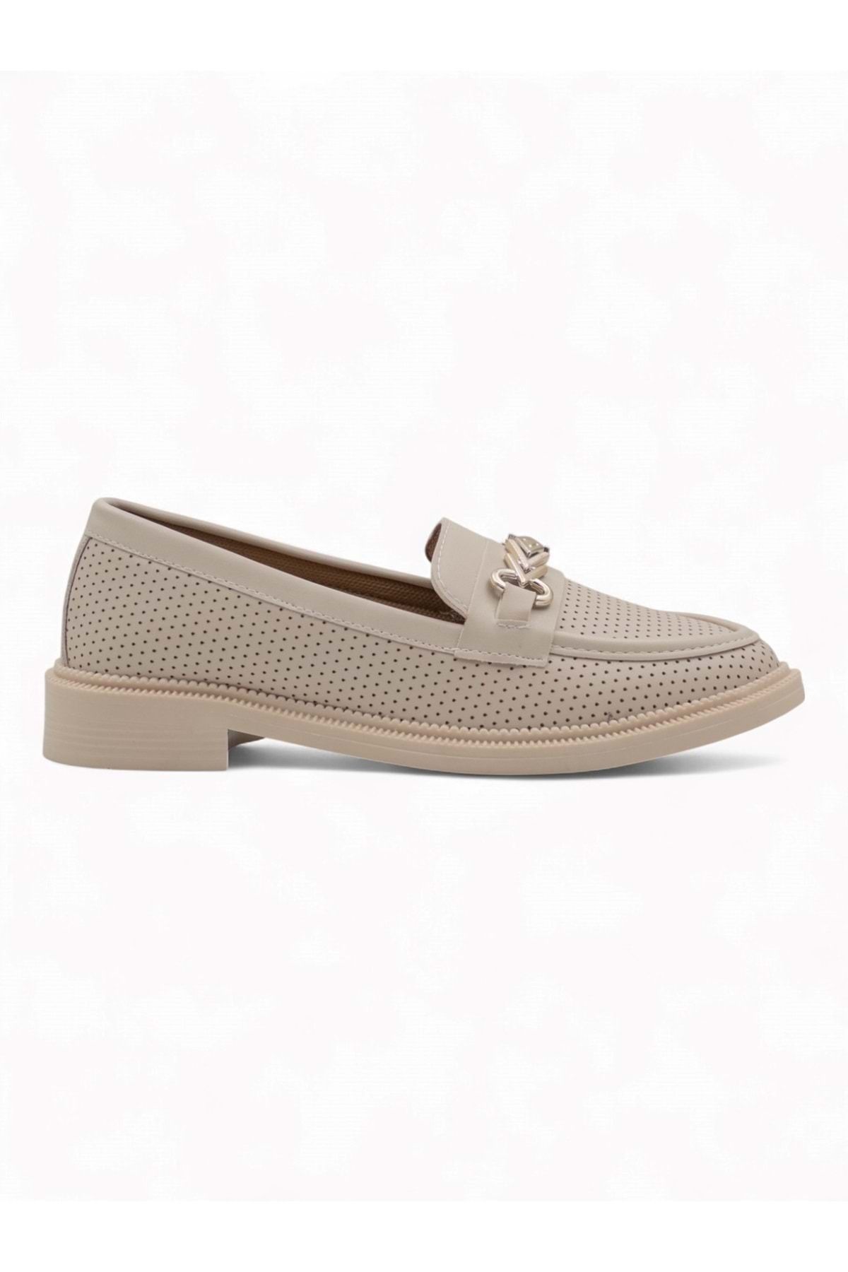 Doruk Shoes TOKALI GÜNLÜK KADIN LOAFER AYAKKABI KREM
