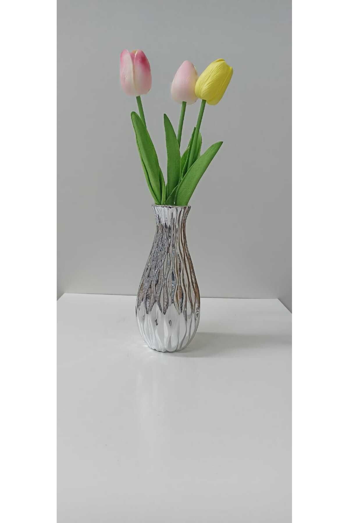 Yonca Hediyelik SERAMİK GÜMÜŞ,GOLD KAPLAMA VAZO (18 CM )