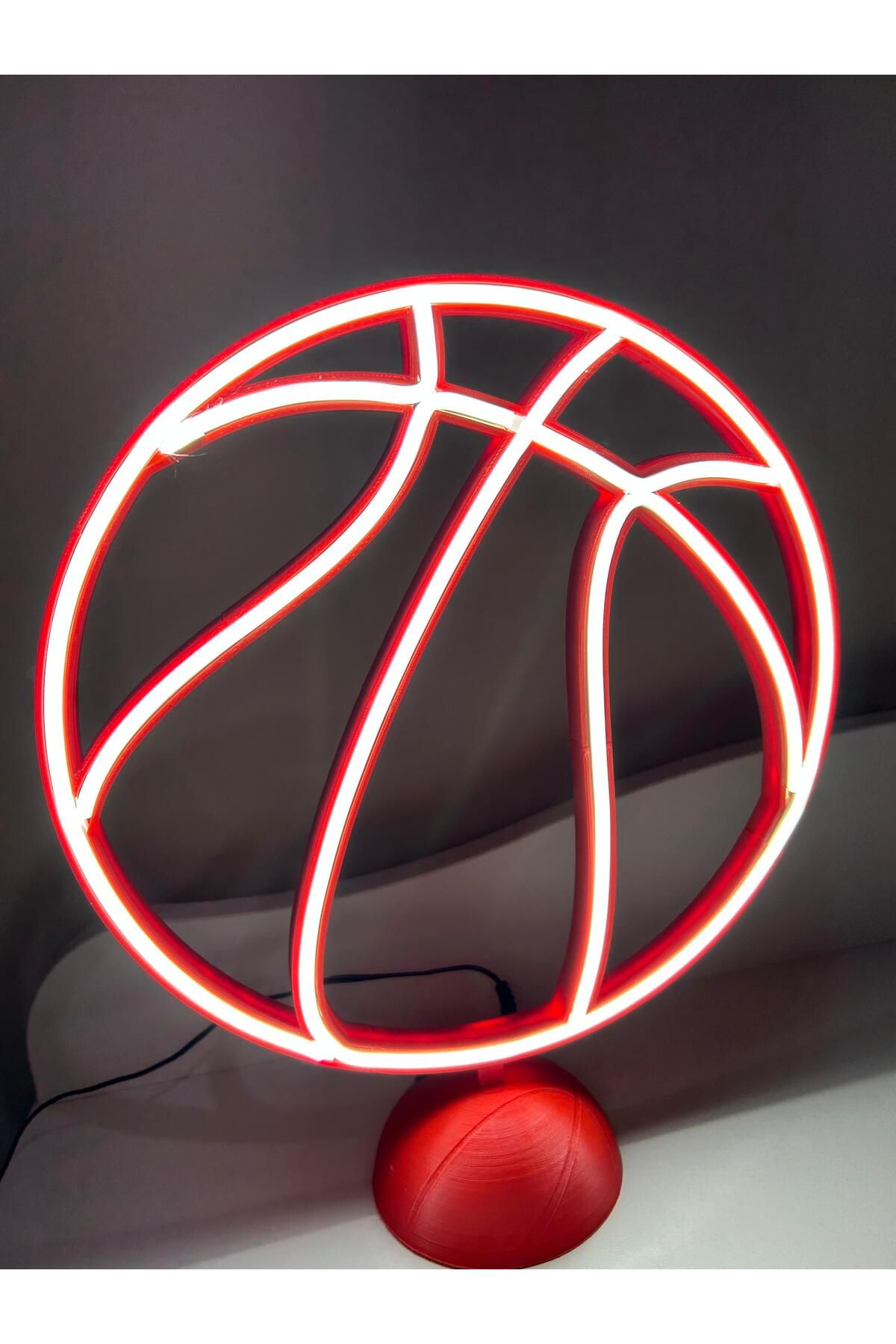 Neon Basketbol Topu Neon LED Lamba – 3D Baskı, 12V Adaptörlü, Aç/Kapa Düğmeli