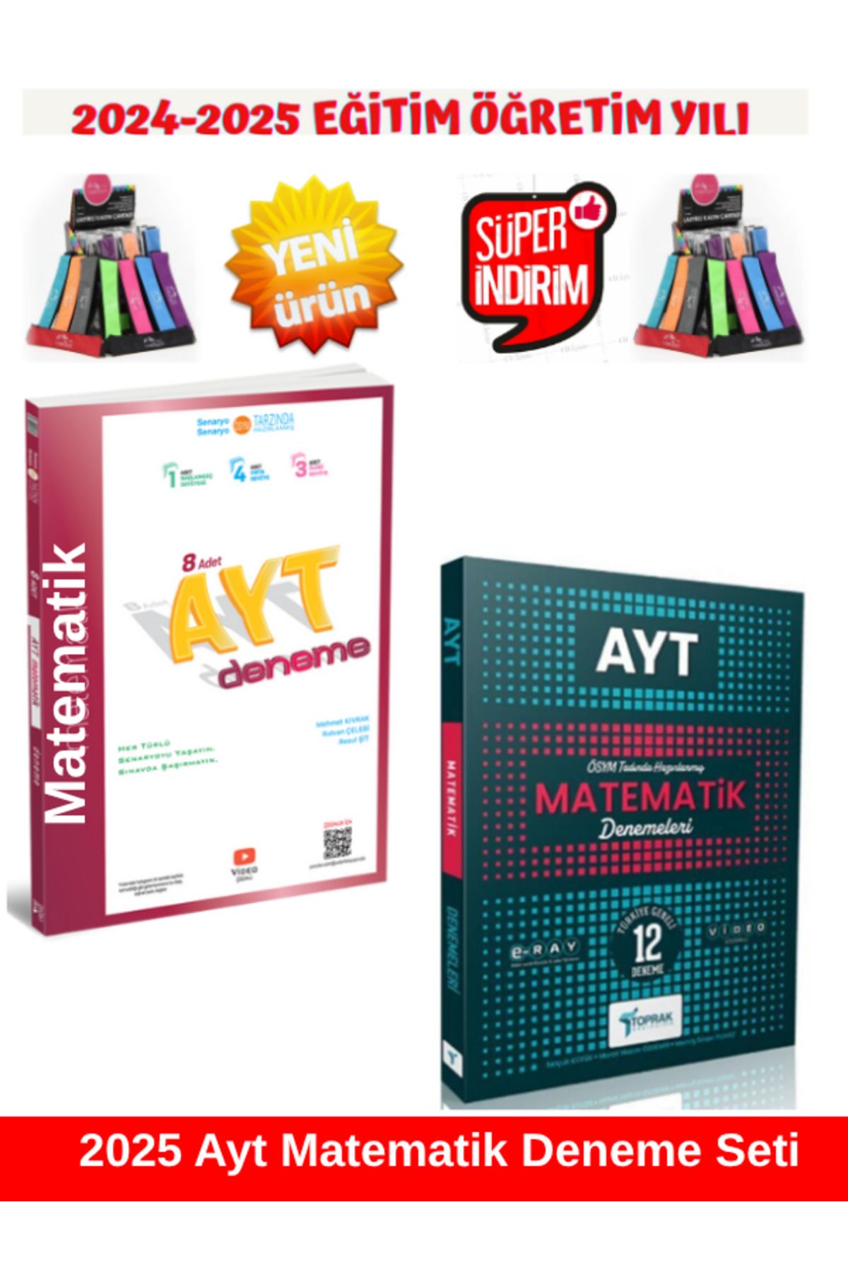 Üç Dört Beş Yayıncılık 2025 Ayt Matematik 8'li Deneme+Toprak Ayt 2025 Matamatik 30 lu Deneme Seti+Kalemlik