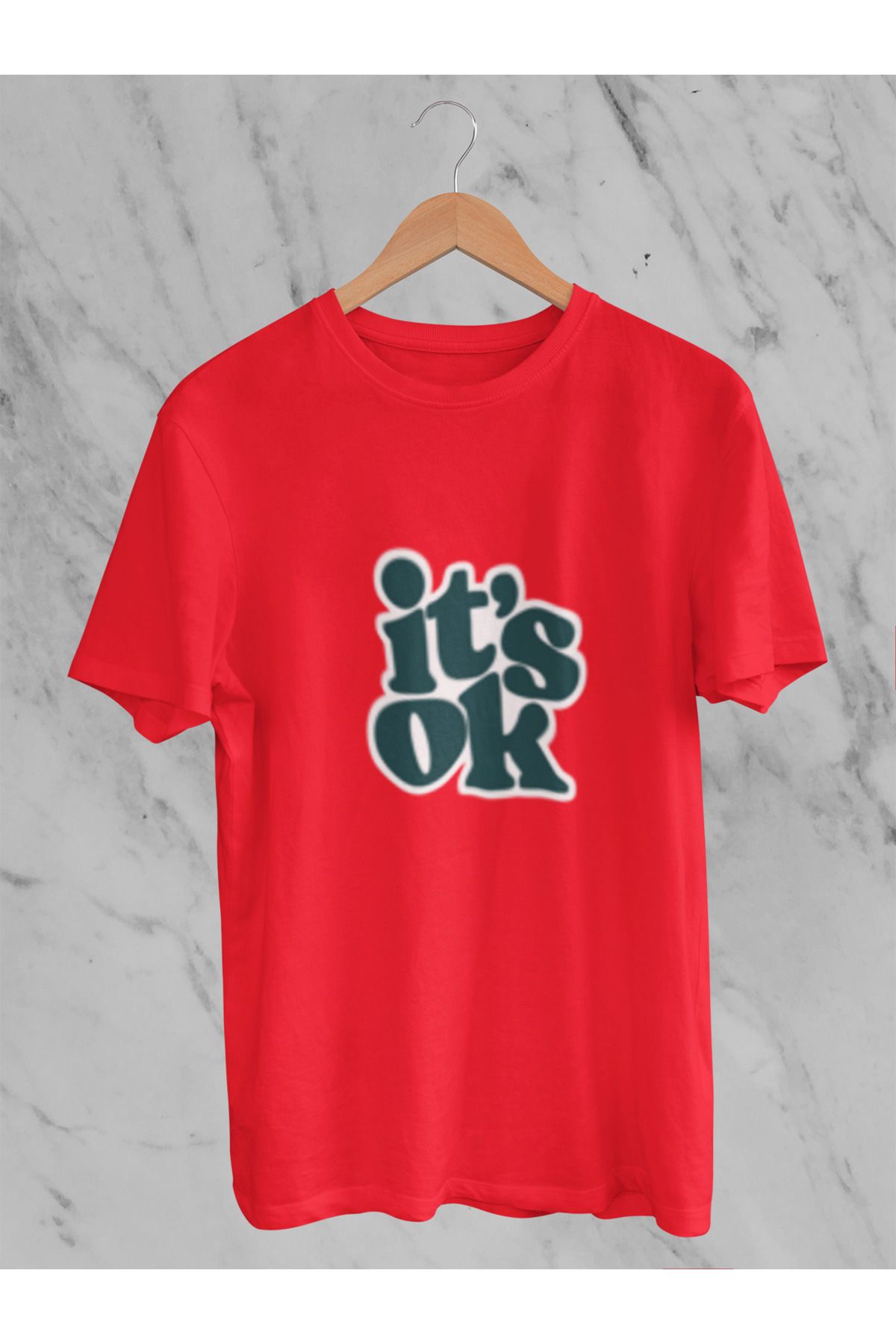 MG IT'S OK BASKILI UNISEX BİSİKLET YAKA PAMUKLU OVERSIZE KALIP KISA KOLLU T-SHIRT