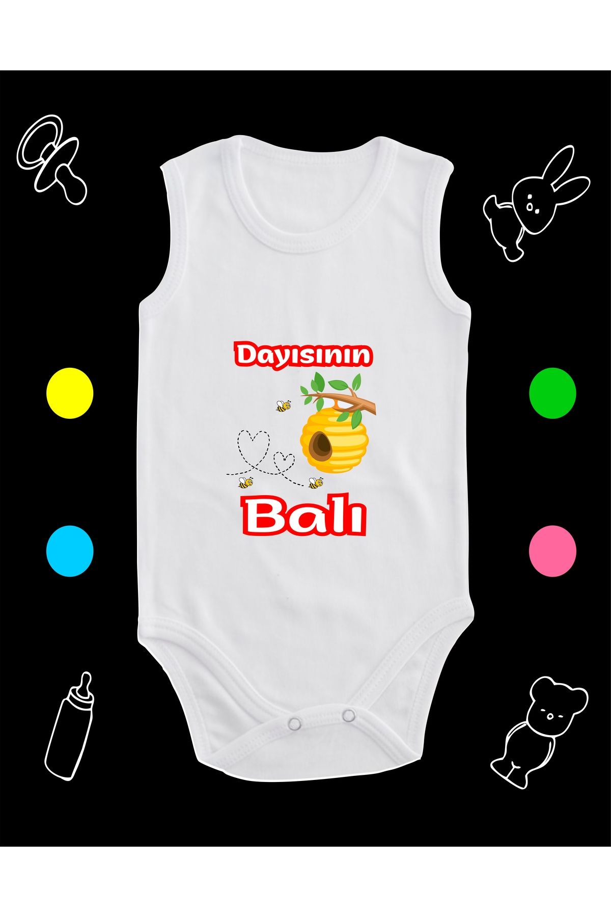 enmalife Pamuklu Dayısının Balı Baskılı Penye Bebek Body Çıtçıtlı Badi Zıbın DYBL125