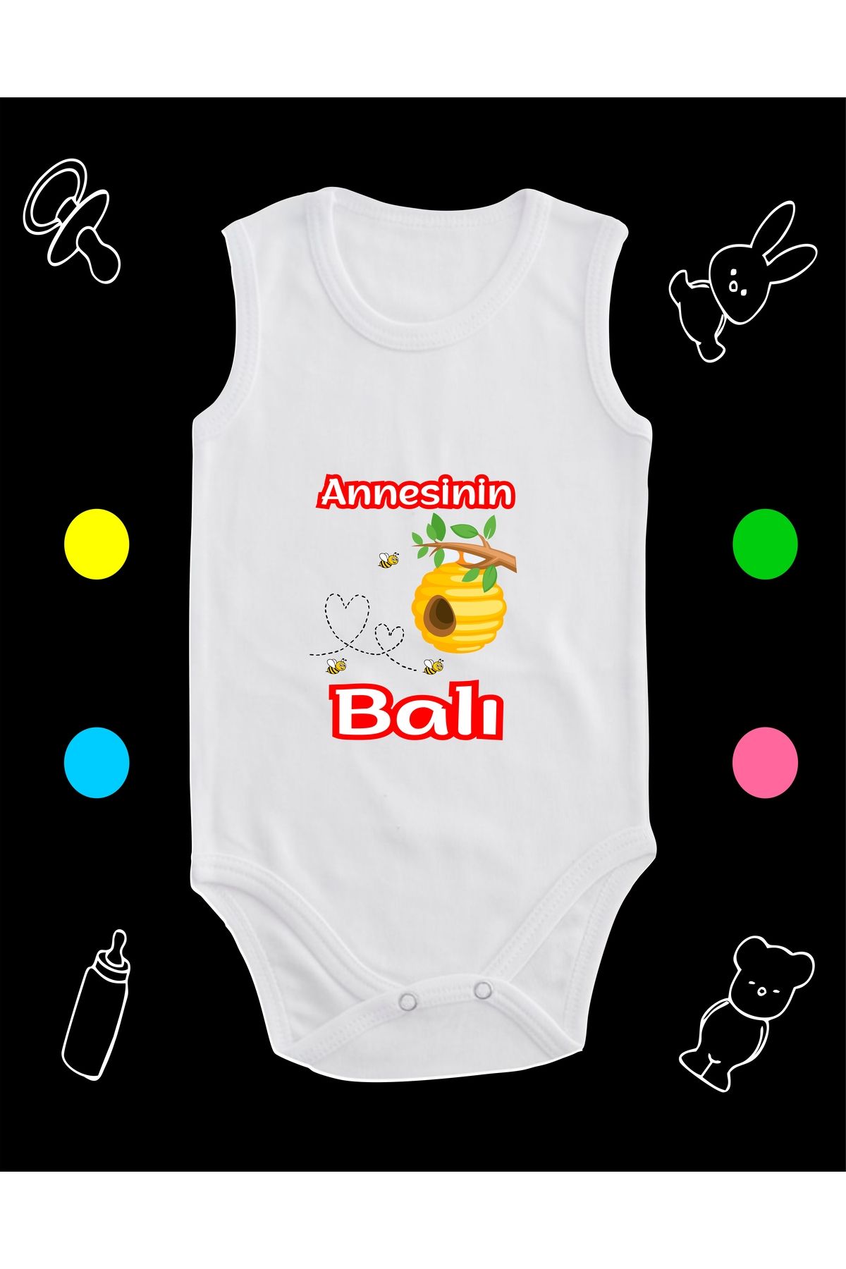 enmalife Pamuklu Annesinin Balı Baskılı Penye Bebek Body Çıtçıtlı Badi Zıbın ANBL111