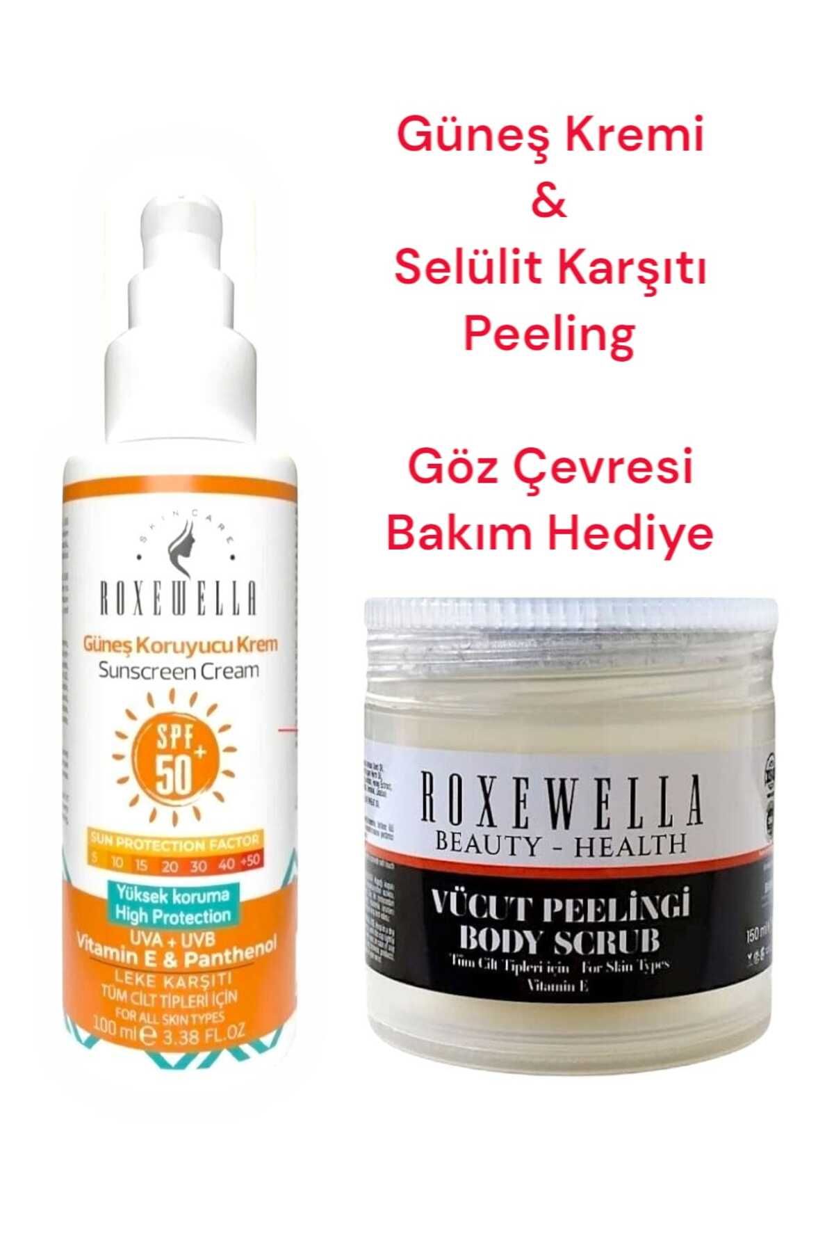 ROXEWELLA Güneş Kremi 100ml +50Spf & Selülit Karşıtı Nemlendirici Vücut Peelingi