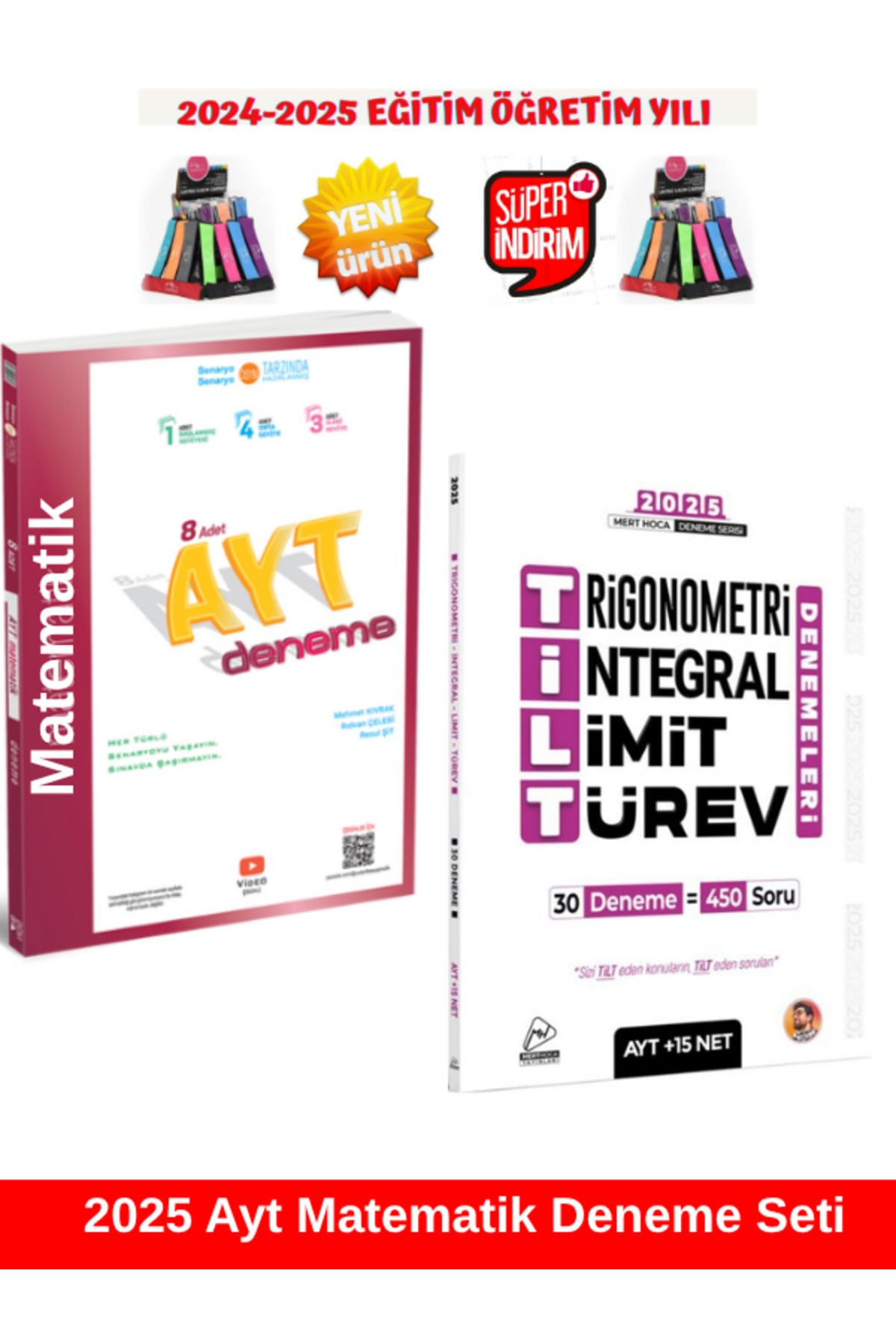 Üç Dört Beş Yayıncılık 2025 Ayt Matematik 8'li Deneme+Mert Hoca 2025 AYT TİLT Trigonometri İntegral Limit Türev 30 Deneme