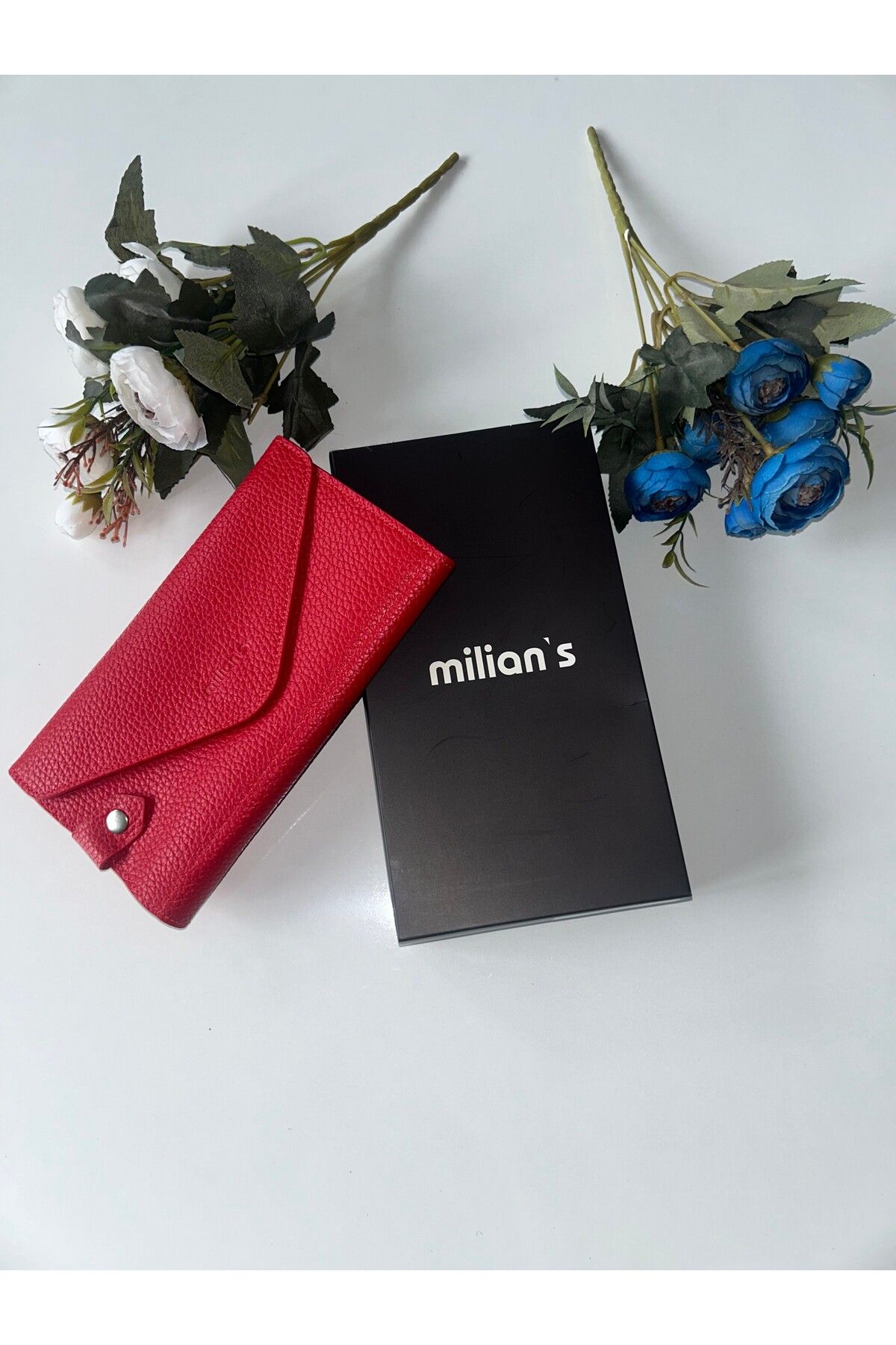 Milian's MİLİAN'S 3502 Hakiki Deri Kadın Cüzdan Telefon Bölmeli El Yapımı Şık & Kullanışlı Kırmızı Renk