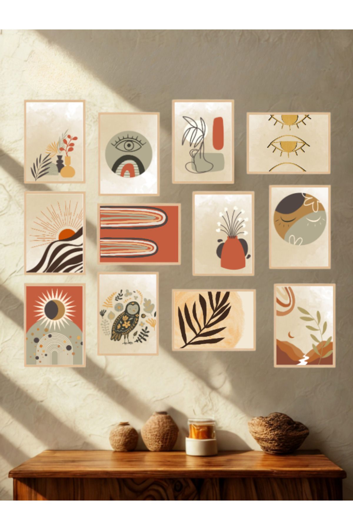 Tuba Decor 12 Parça Çerçeve Görünümlü bohem MDF Tablo Seti