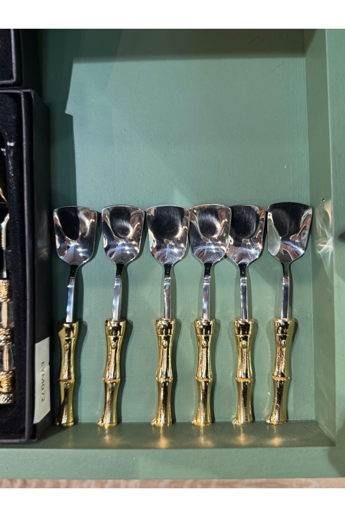 hediye ESTERHOMEDECOR 6’lı Bambu model dondurma kaşığı gold
