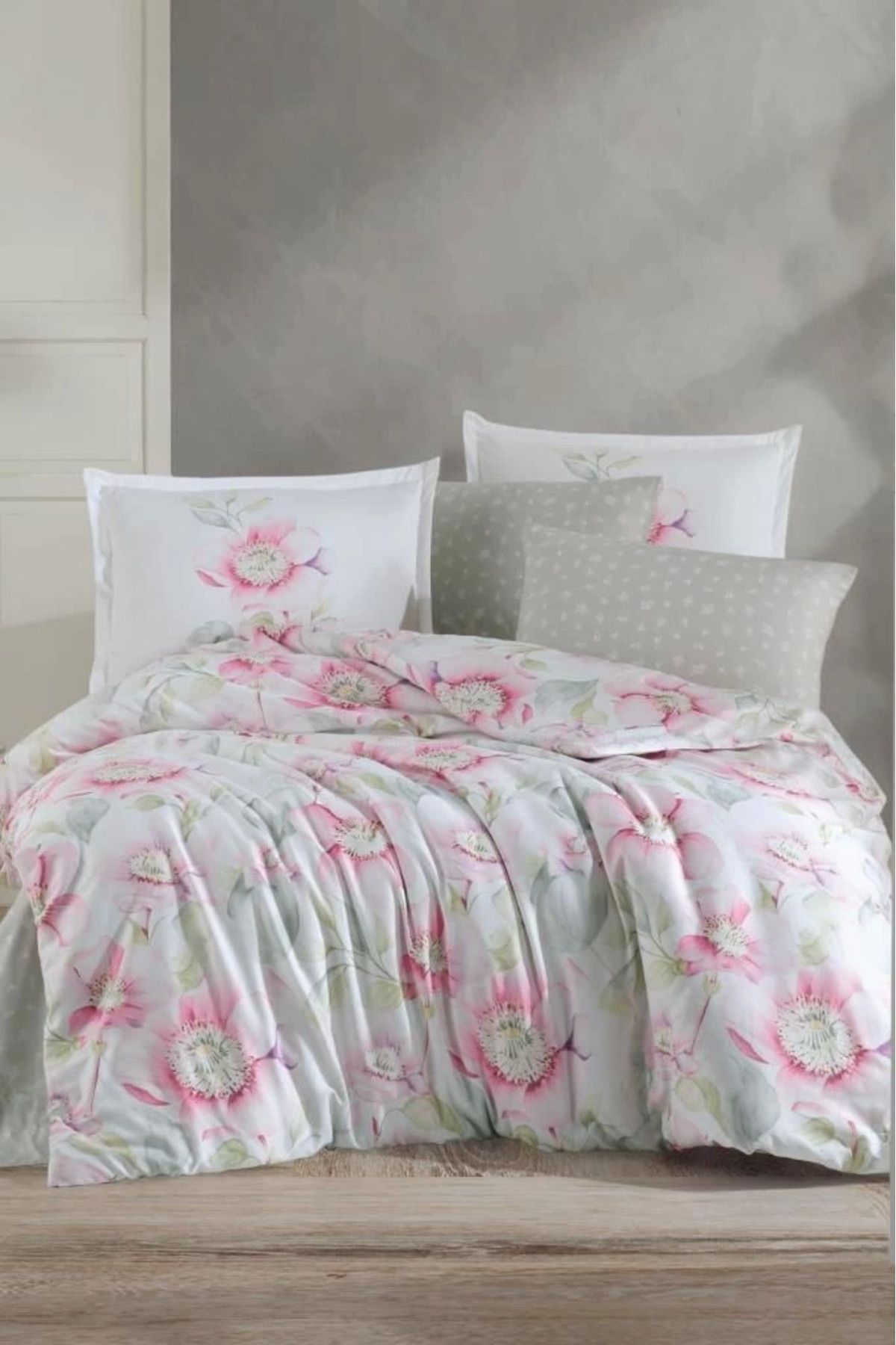 ÖYKÜ VE YİĞİT Clasy Saten Çift Kişilik Nevresim Takımı Pataya V1 Pembe