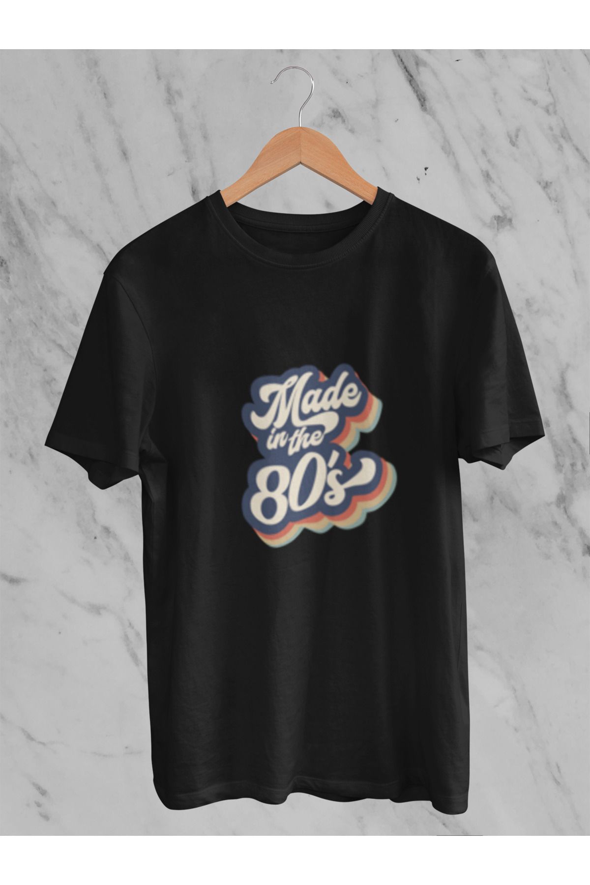 MG MADE IN THE 80'S BASKILI UNISEX BİSİKLET YAKA PAMUKLU OVERSIZE KALIP KISA KOLLU T-SHIRT