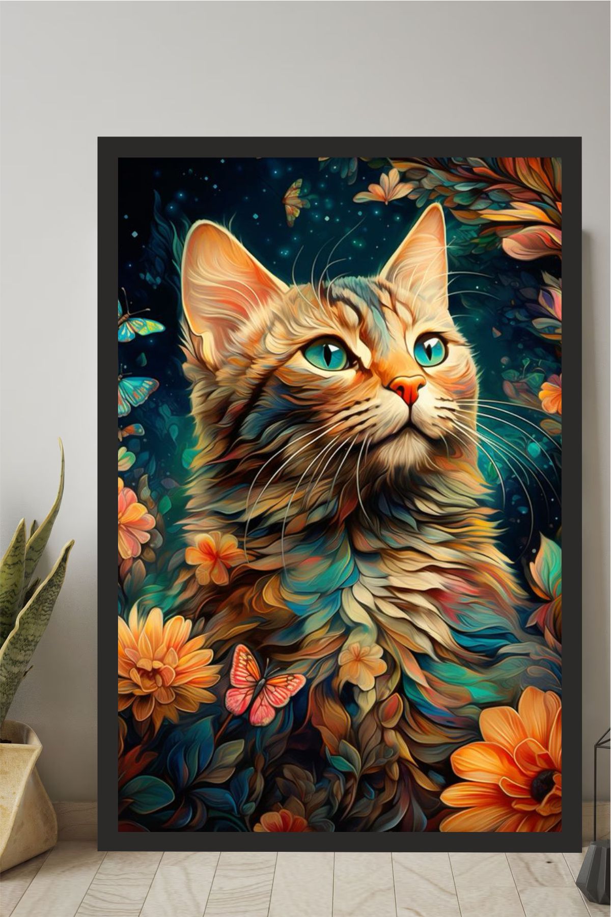 Pi Dekorasyon Kedi tasarımlı Çerçeve Görünümlü Mdf Tablo