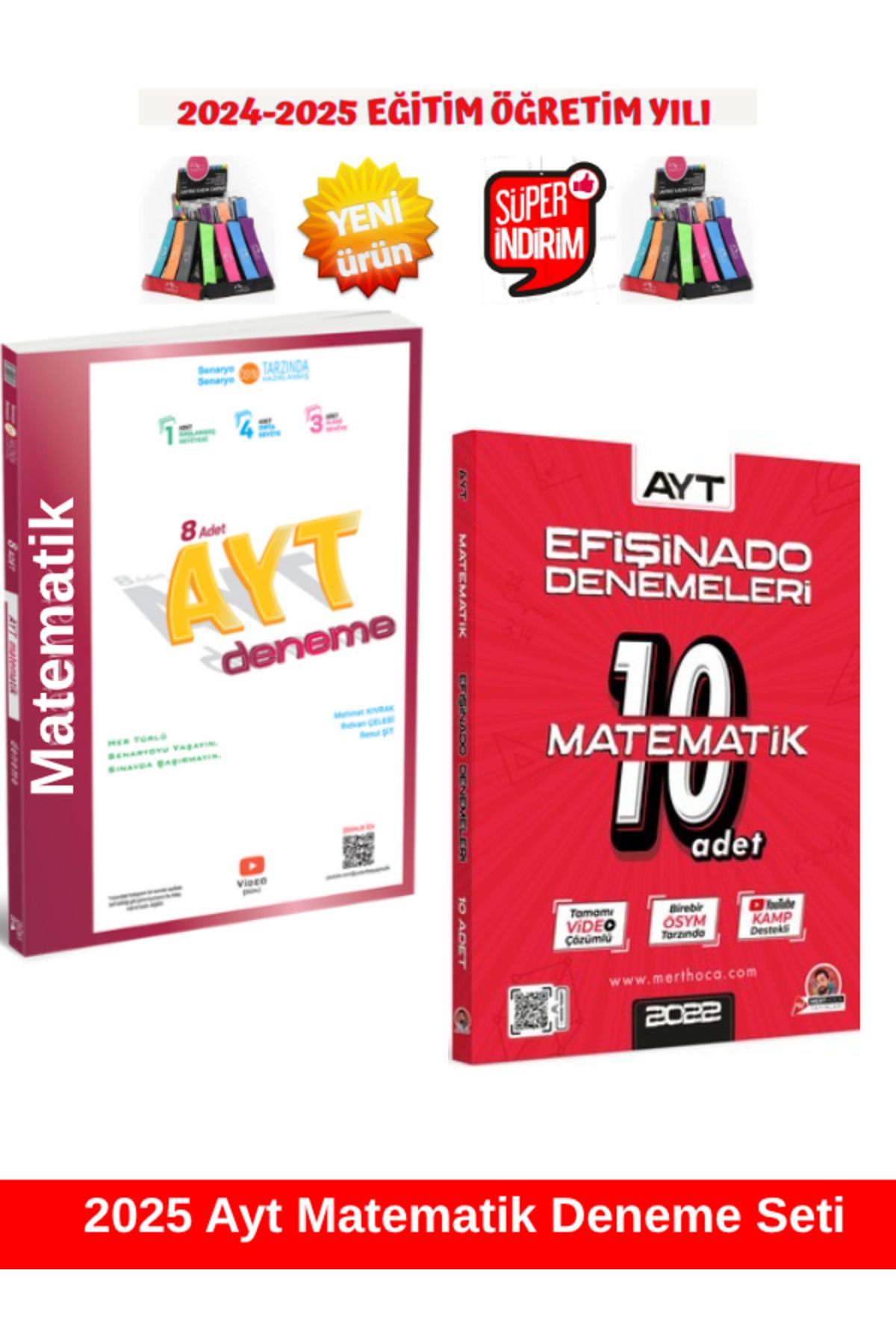 Üç Dört Beş Yayıncılık 2025 Ayt Matematik 8 Li Deneme+Mert Hoca Ayt Efşinado Ayt Matematik 10 Lu Deneme+Kalemlik