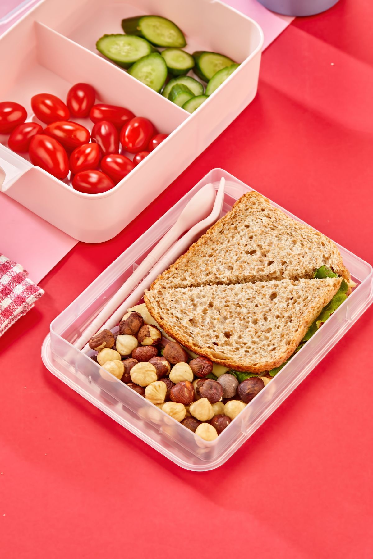 Espas Home-Double Layer Portable Lunch Box – Transparent Lid, Handle, Leakproof Food Container - Pink 4