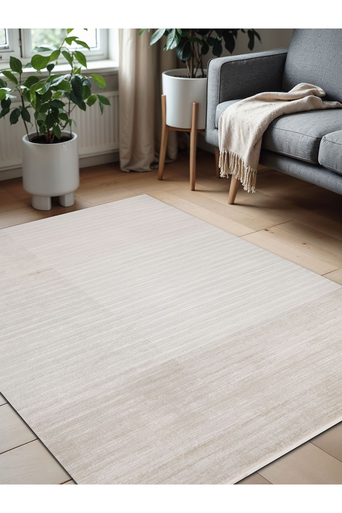 LIBRAHOME Ekru Yumuşak Dokulu Makine Halısı Tozumaz Saçaklı Yolluk Çocuk Oturma Odası Mutfak Salon