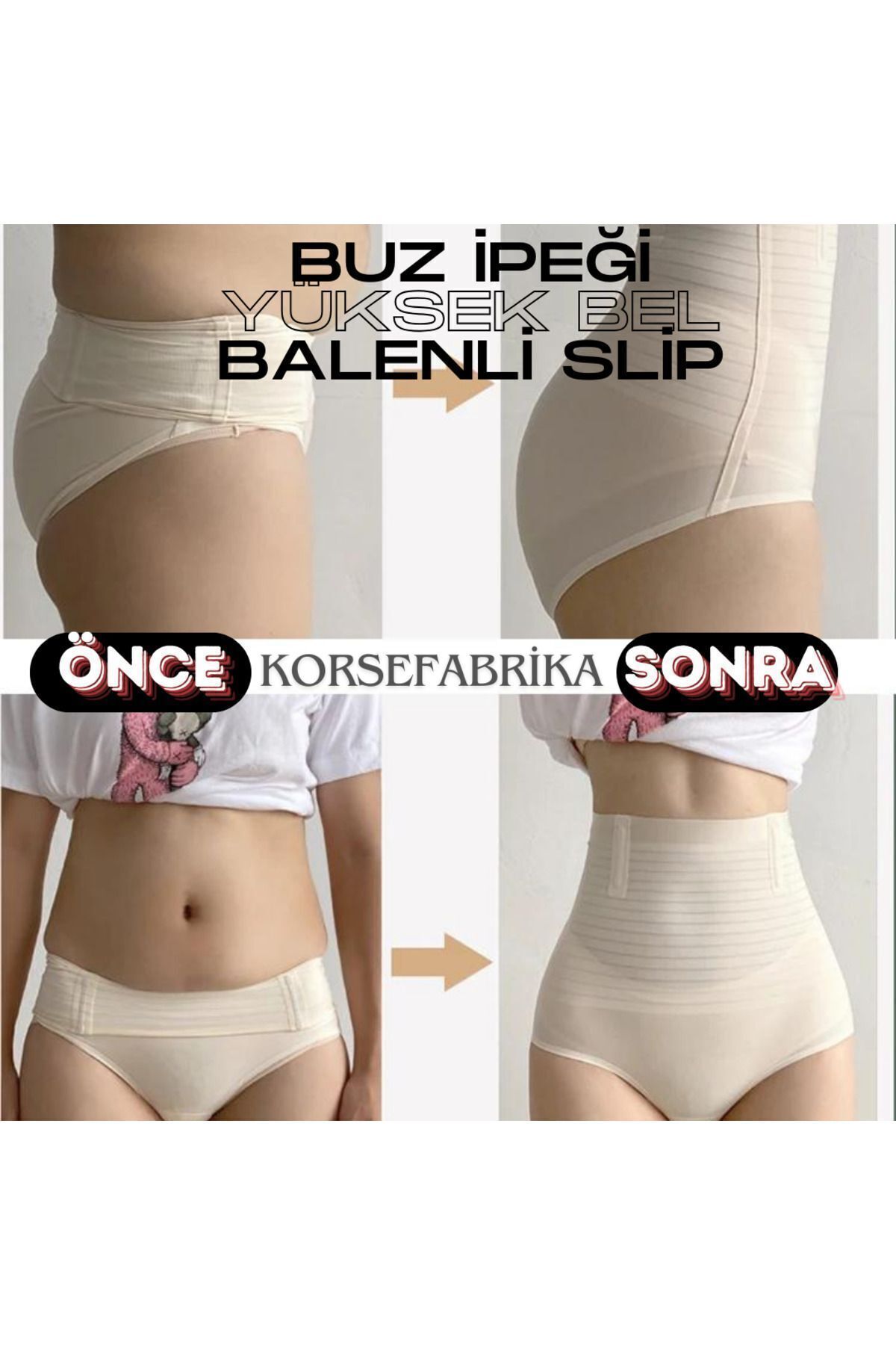 korsefabrika trend mood store Balenli Siyah-ten 2'li Yüksek Bel Iz Yapmaz-dikişsiz-lazer Kesim Buz Ipek Push-up Korse görsel 4