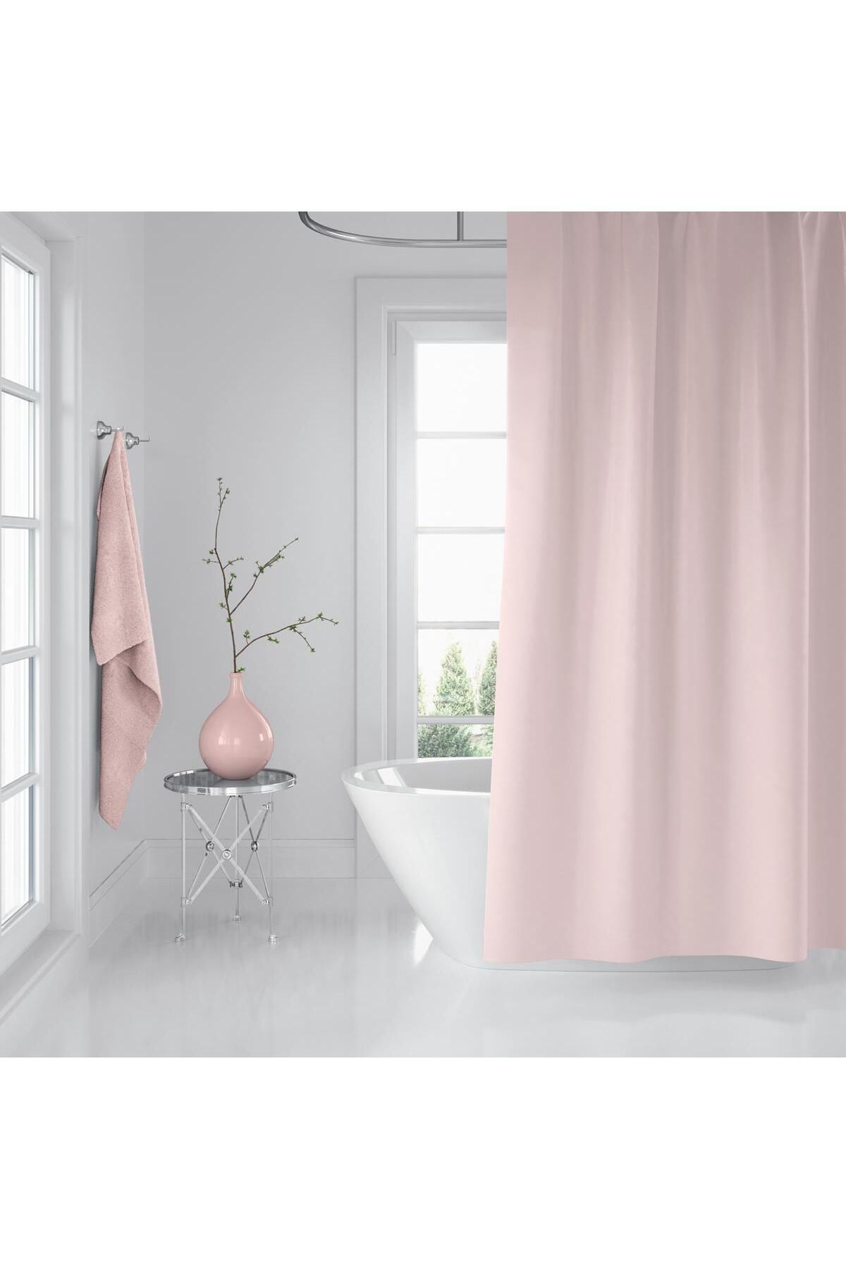 Zethome Banyo Perdesi 1x120x200 Tek Kanat Duş Perdesi Halka Hediyeli Duşakabin Perdesi 0010 Pudra
