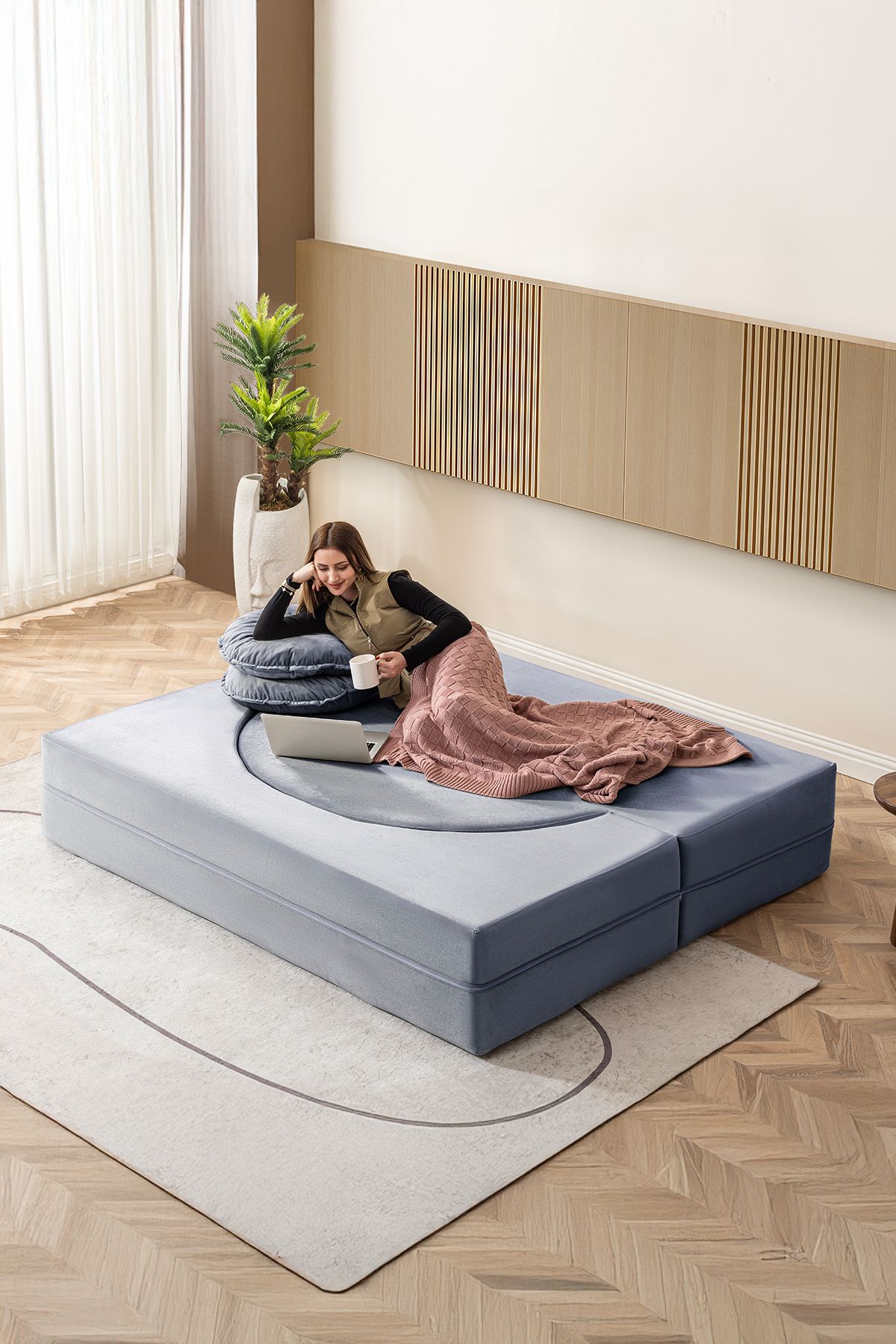 BRANNA HOME Layer 2'li Açılabilir Koltuk & Yeni Nesil & Silinebilir & Çift Kişilik & Konforlu Yatak Lacivert