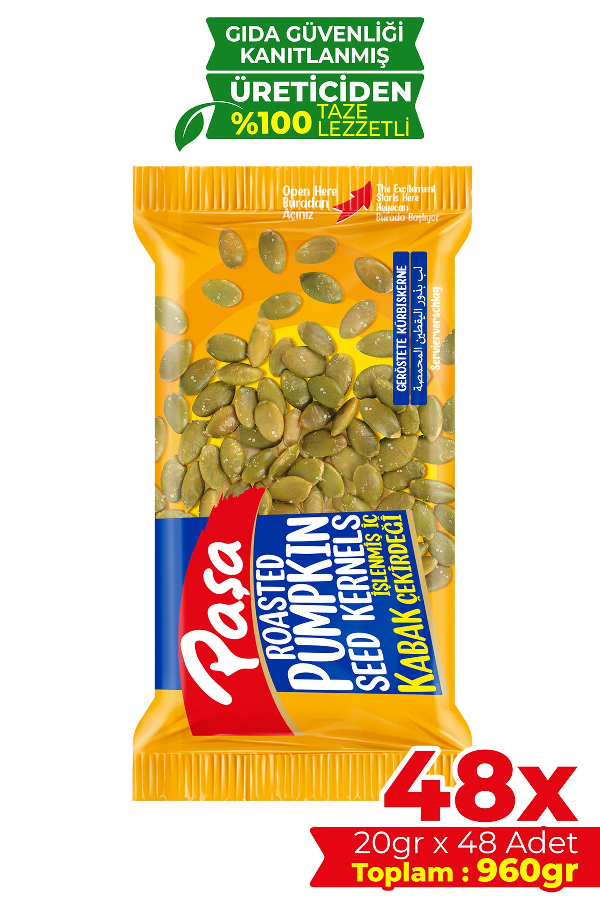 Paşa Kuruyemiş İşlenmiş İç Kabak Çekirdeği 20 gr x 48 Adet (960gr)