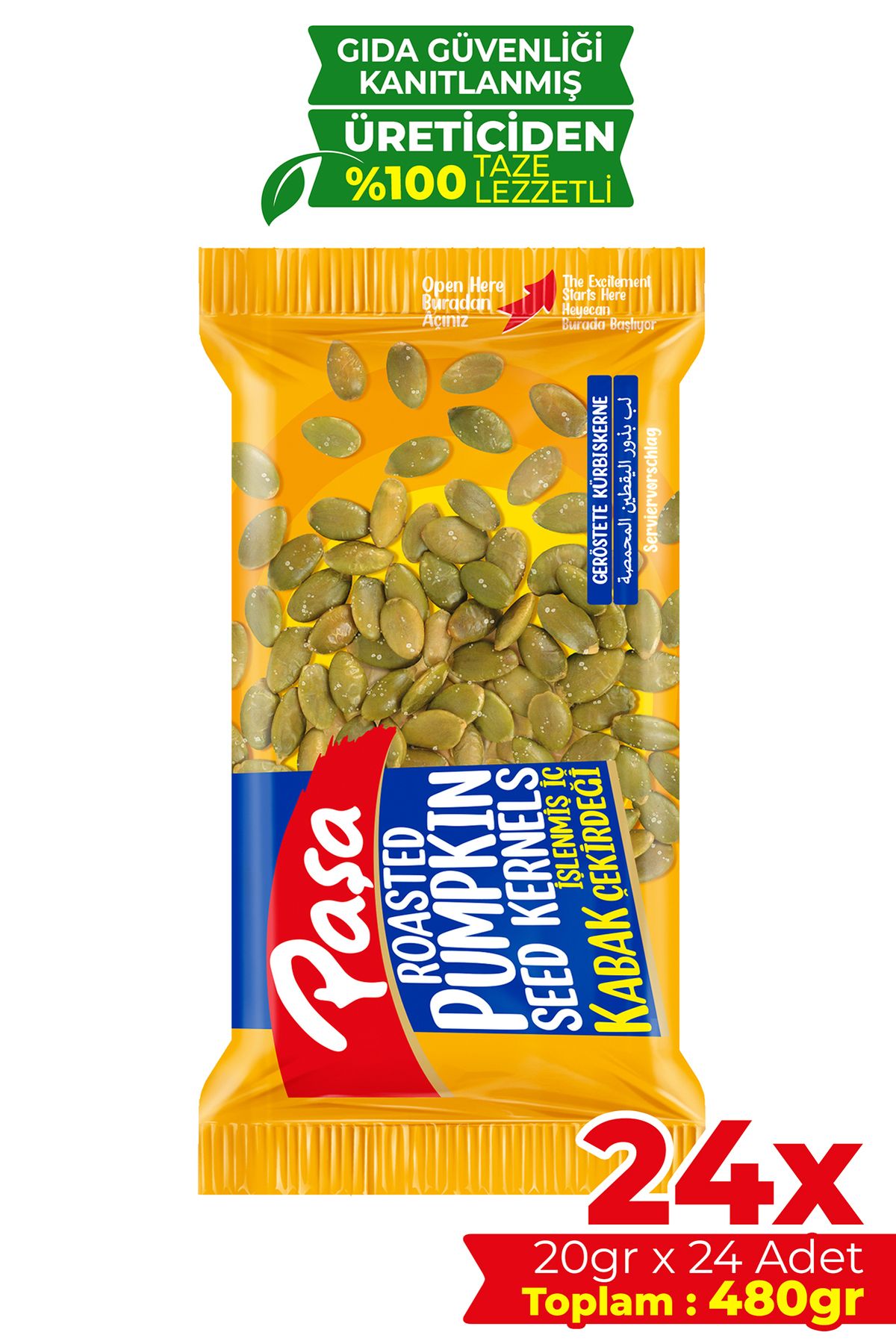 Paşa Kuruyemiş İşlenmiş İç Kabak Çekirdeği 20 gr x 24 Adet (480gr)