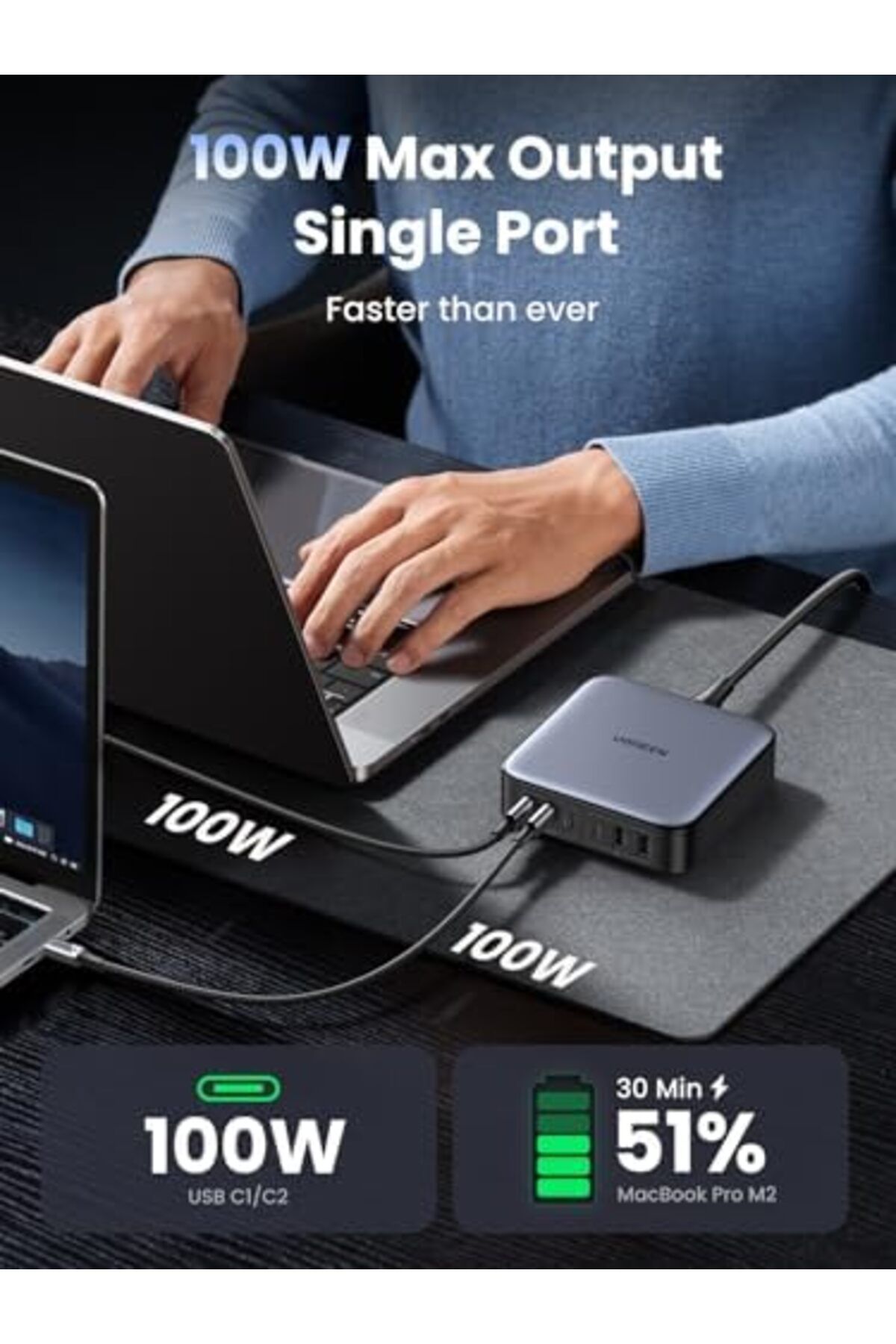 Ugreen-مجموعة Nexode شاحن USB C سريع 200 واط، قابس المملكة المتحدة بطول 2 متر، محطة متعددة الوظائف، 6 في 1 GaN Charge P 6