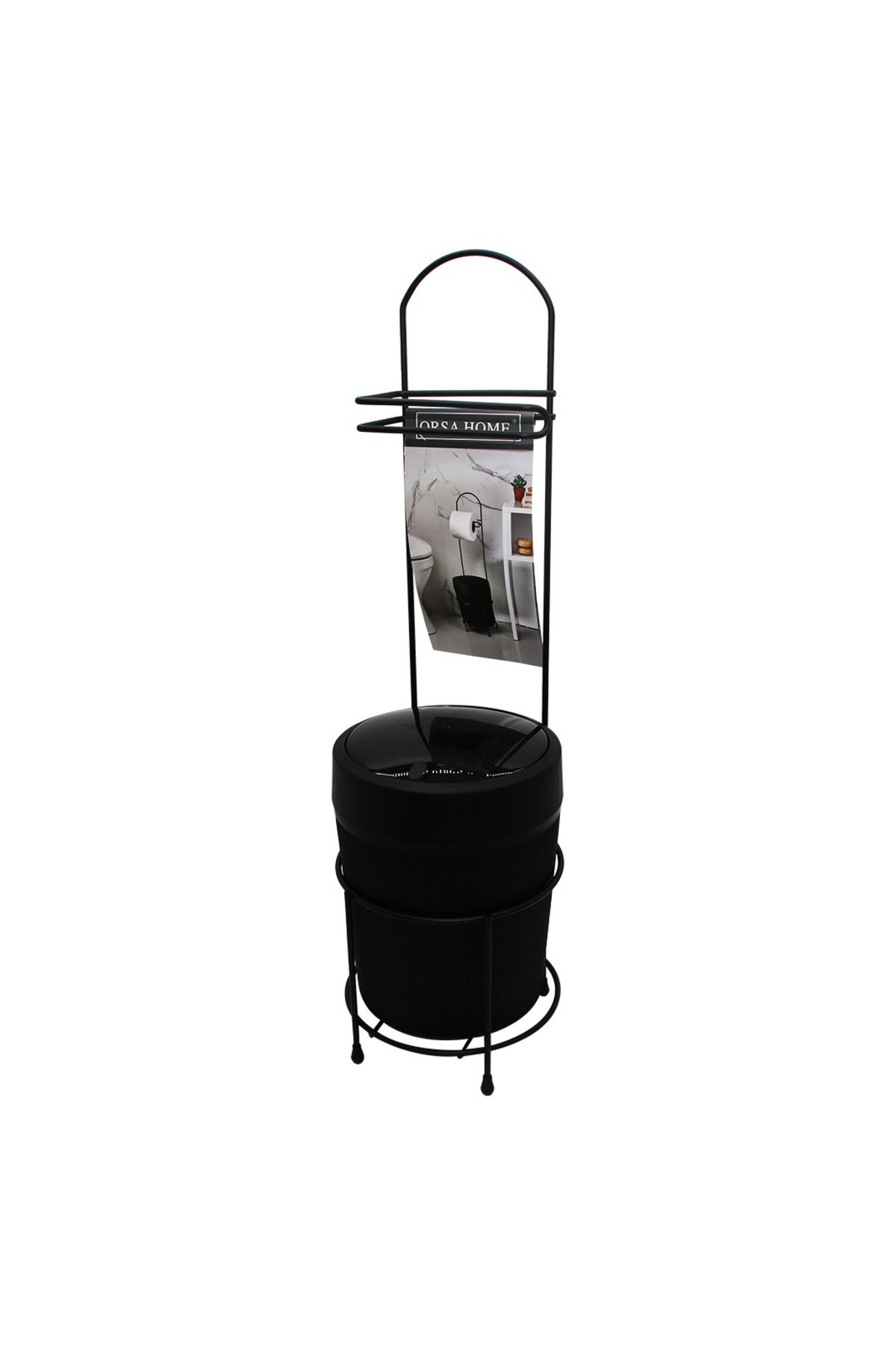STOREMAX svticaret SİYAH METAL AYAKLI WC KAĞITLIK YUVARLAK PLASTİK KOVALI mhm 1053513