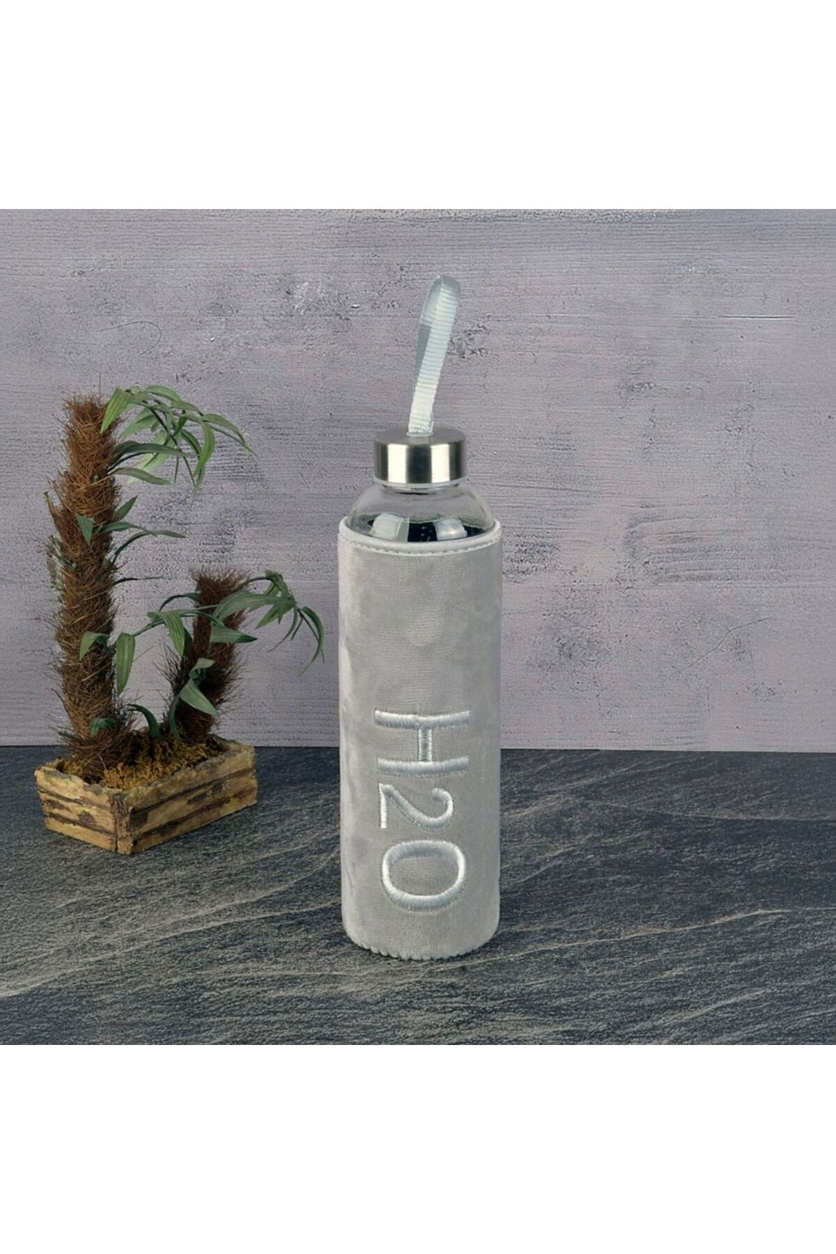 MATMEL H2O Peluş Kılıflı Cam Matara - Gri / Şeffaf