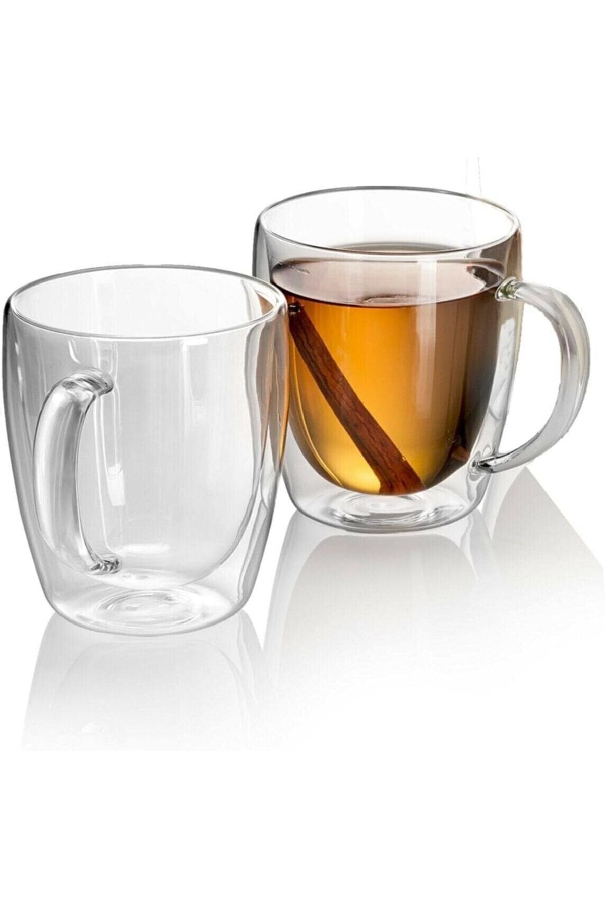 Mu Art Ahşap Mrt Adet Büyük Boy 350 ml Çift Cidarlı Cam Çay Kahve Meşrubat Kupa Çift Camlı Isı Yalıtım