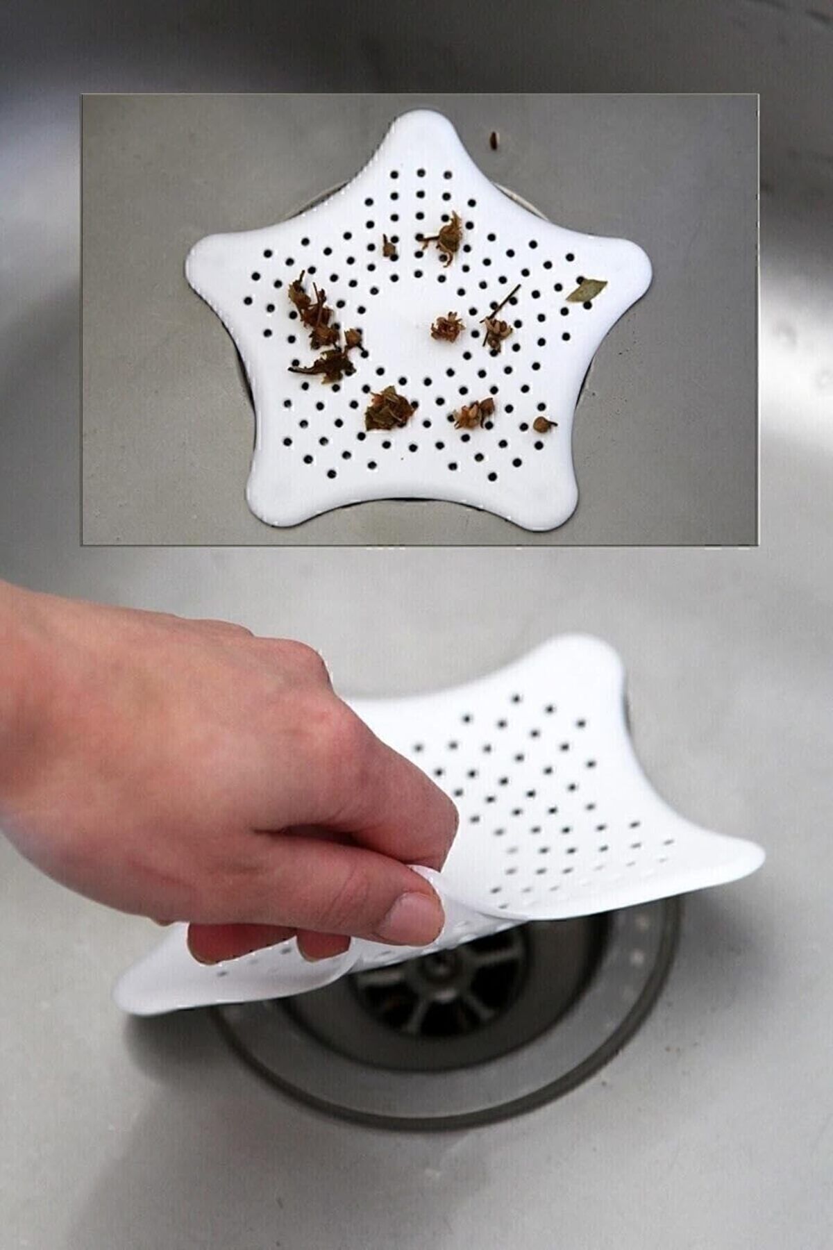 STOREMAX ELZ Vantuzlu Silikon Kaymaz Yıldız Lavabo Ve Küvet Süzgeci Yıldız Süzgeç Beyaz Renk SEA114B