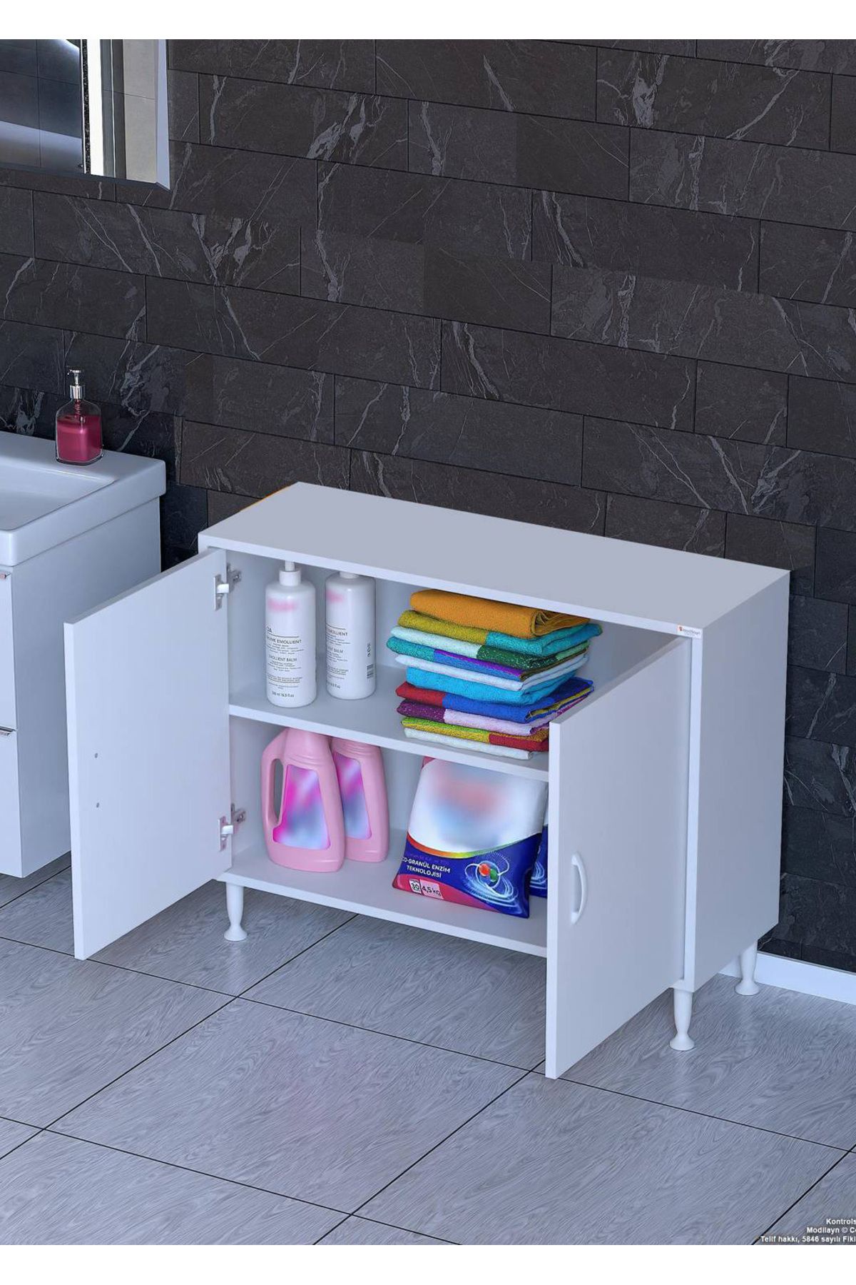 Modilayn 90x75x32,5 cm’ lik 2 Kapaklı 2 Göz Raf Organizatör Dolap Mutfak Dolabı Çok Amaçlı Dolap