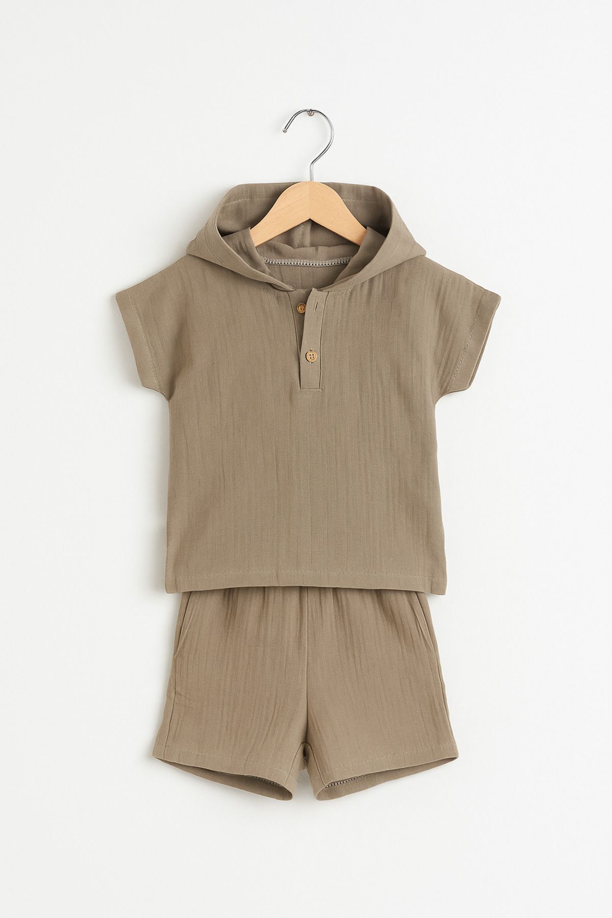 COOLMINIES Bebek Çocuk Kapişonlu Muslin Şortlu Bebek Takımı, %100 Pamuk