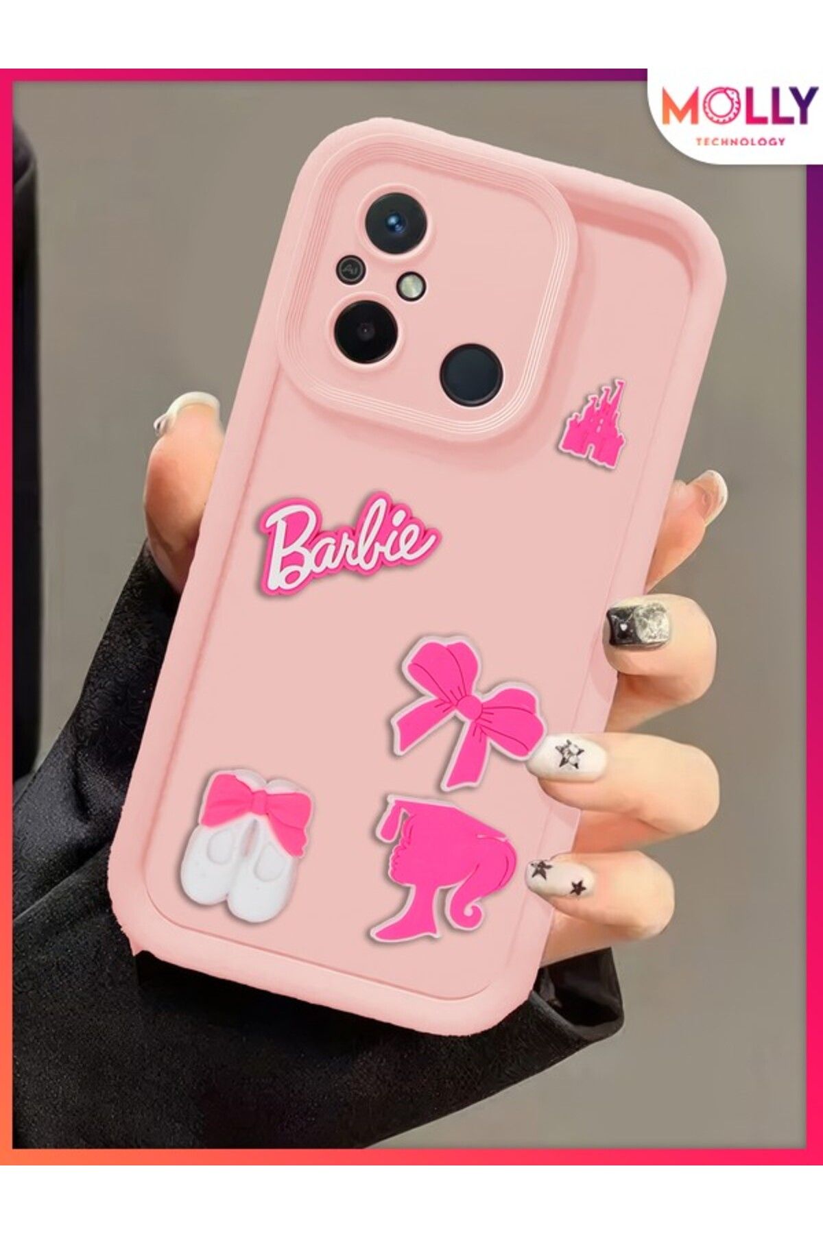Molly Xiaomi Redmi 12C İçin Kum Pembesi Kenarları Kalın 3d Kabartmalı Cute Girl Silikon Kılıf