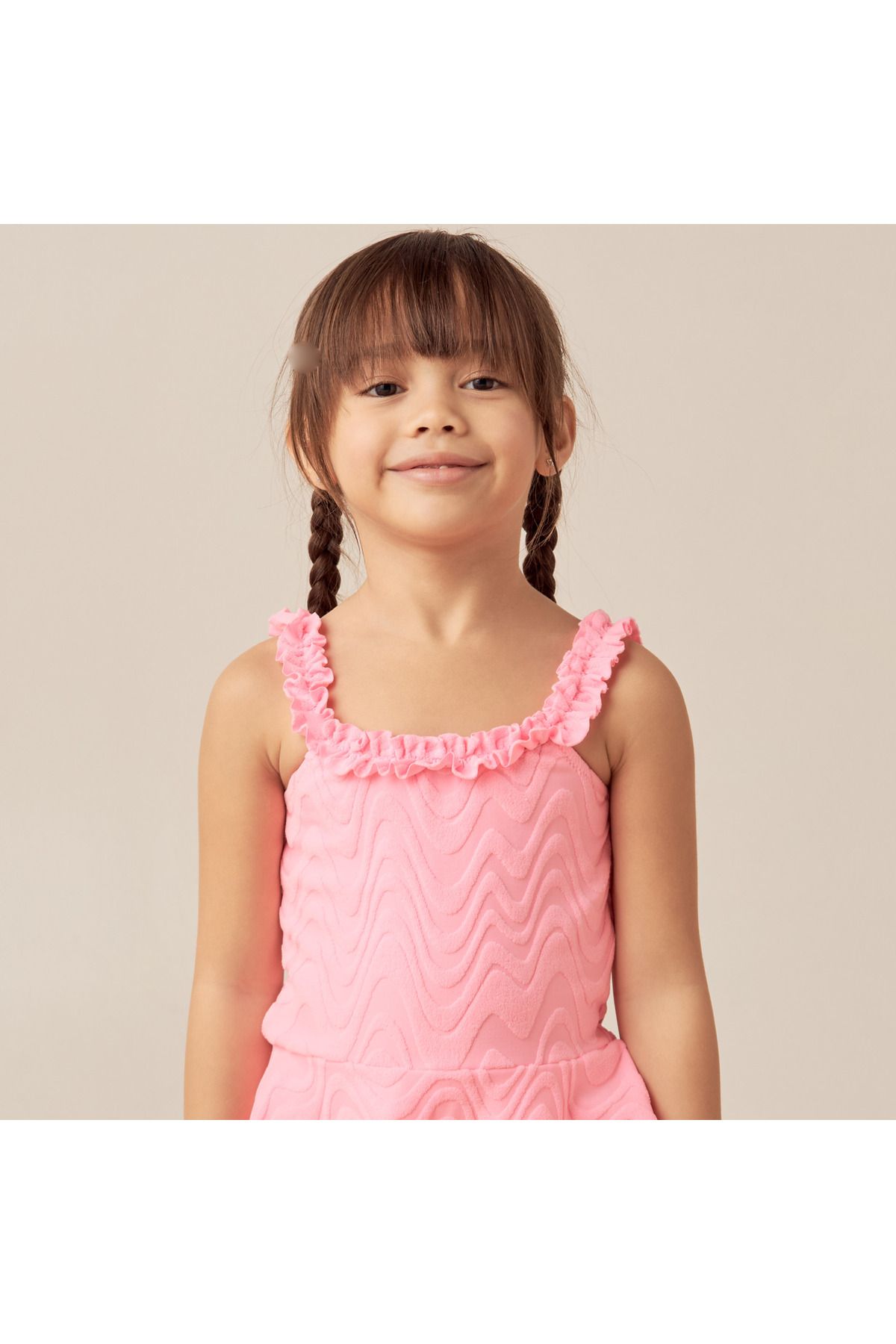 Juniors-Textured Swimsuit With Ruffles And Zip Closure 3