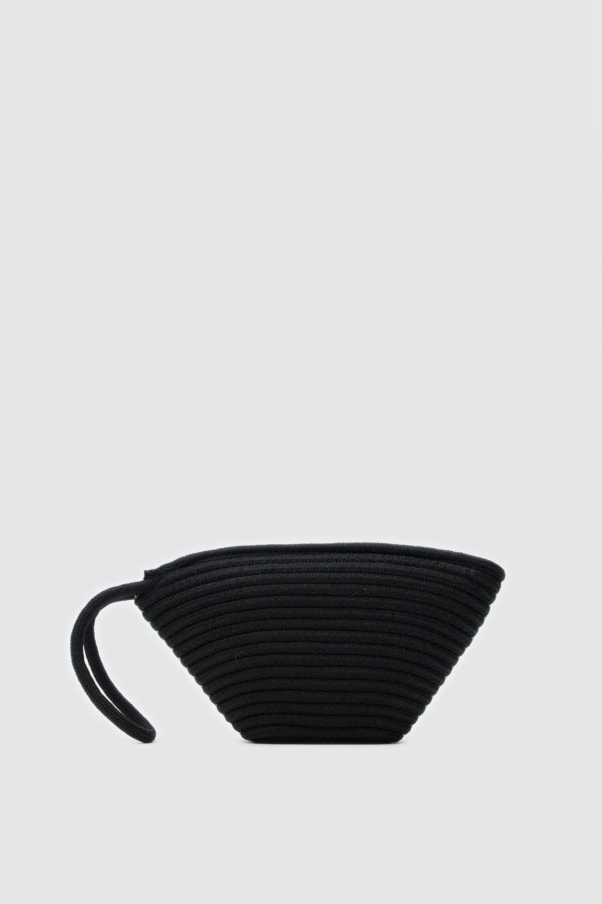 Shule Bags Rome Siyah Handmade Hasır Clutch Çanta