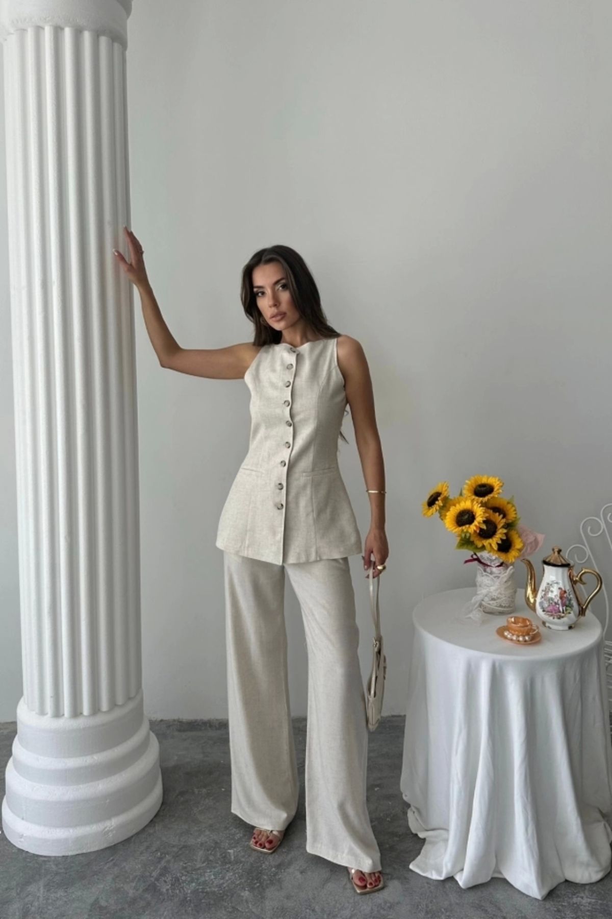 Silerra KETEN YELEK - PANTOLON TAKIM - Taş