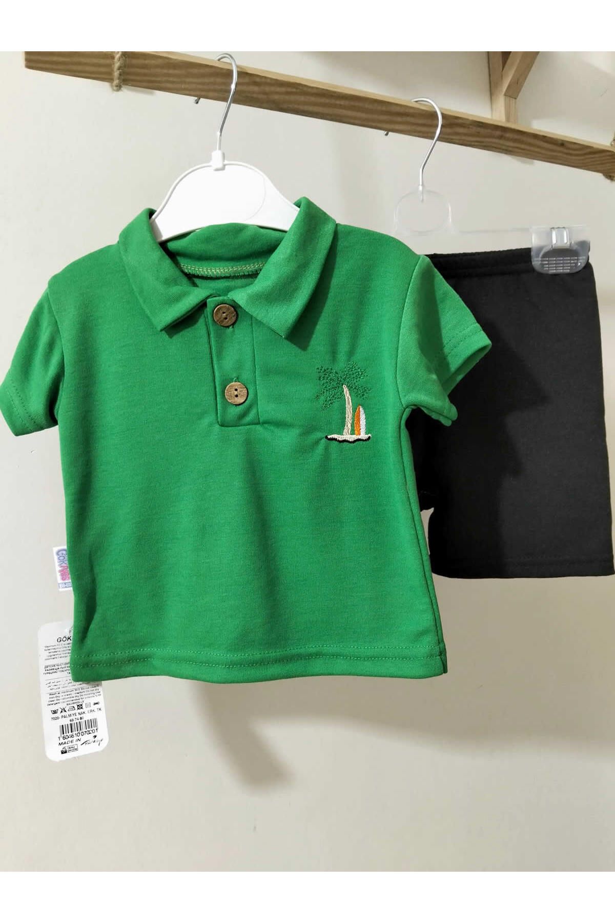 krm kerem bebe Palmiye Desenli Polo Yaka Bebek Takım