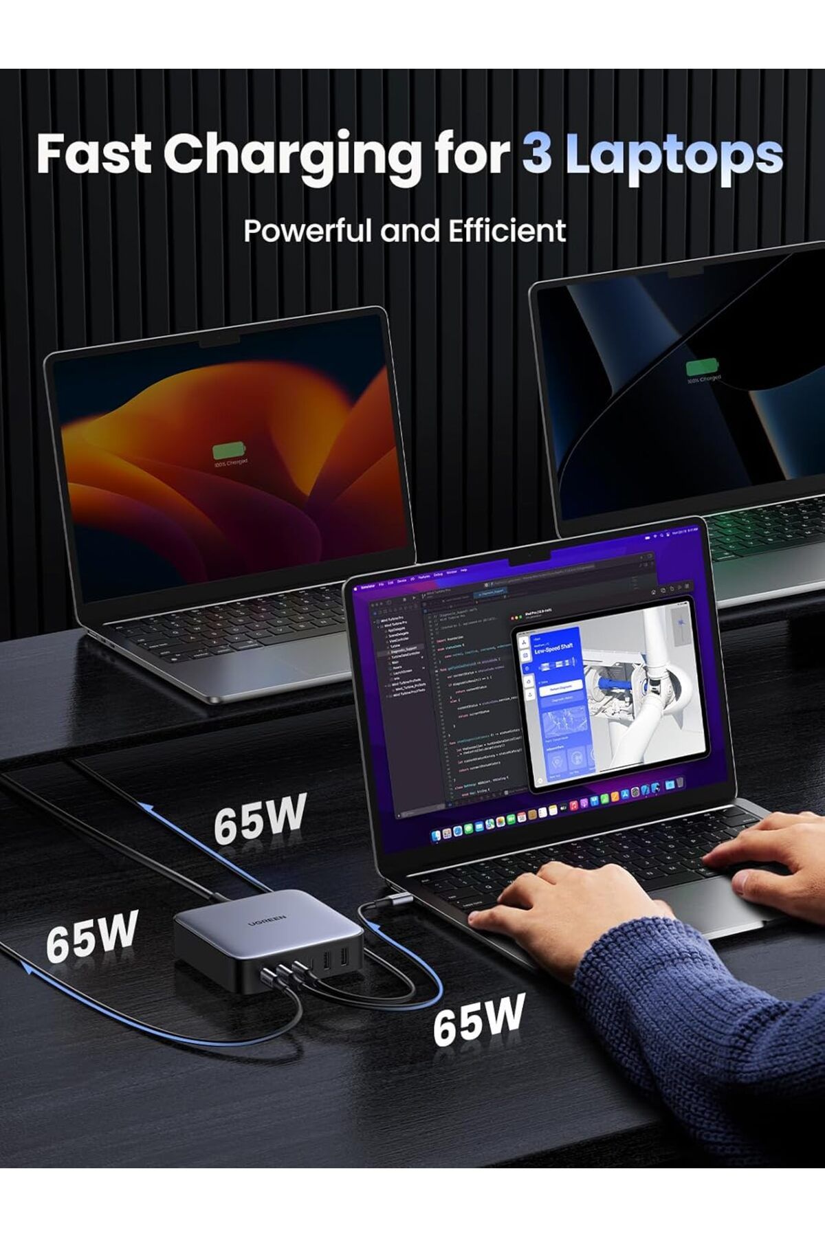 Ugreen-مجموعة Nexode شاحن USB C سريع 200 واط، قابس المملكة المتحدة بطول 2 متر، محطة متعددة الوظائف، 6 في 1 GaN Charge P 7